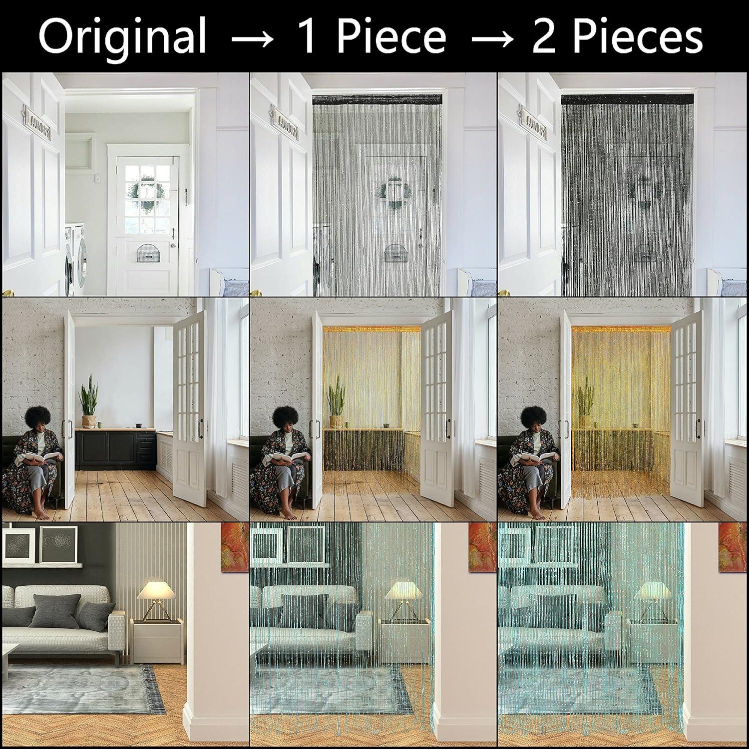 2 PcsString Curtains for Doorways Glitter Beaded Curtains Door Sparkle Beads Curtain Open Closet Laundry Hanging Hippie Glisten Beads Window Girls Panel (Light Pink, 39"×79" in)