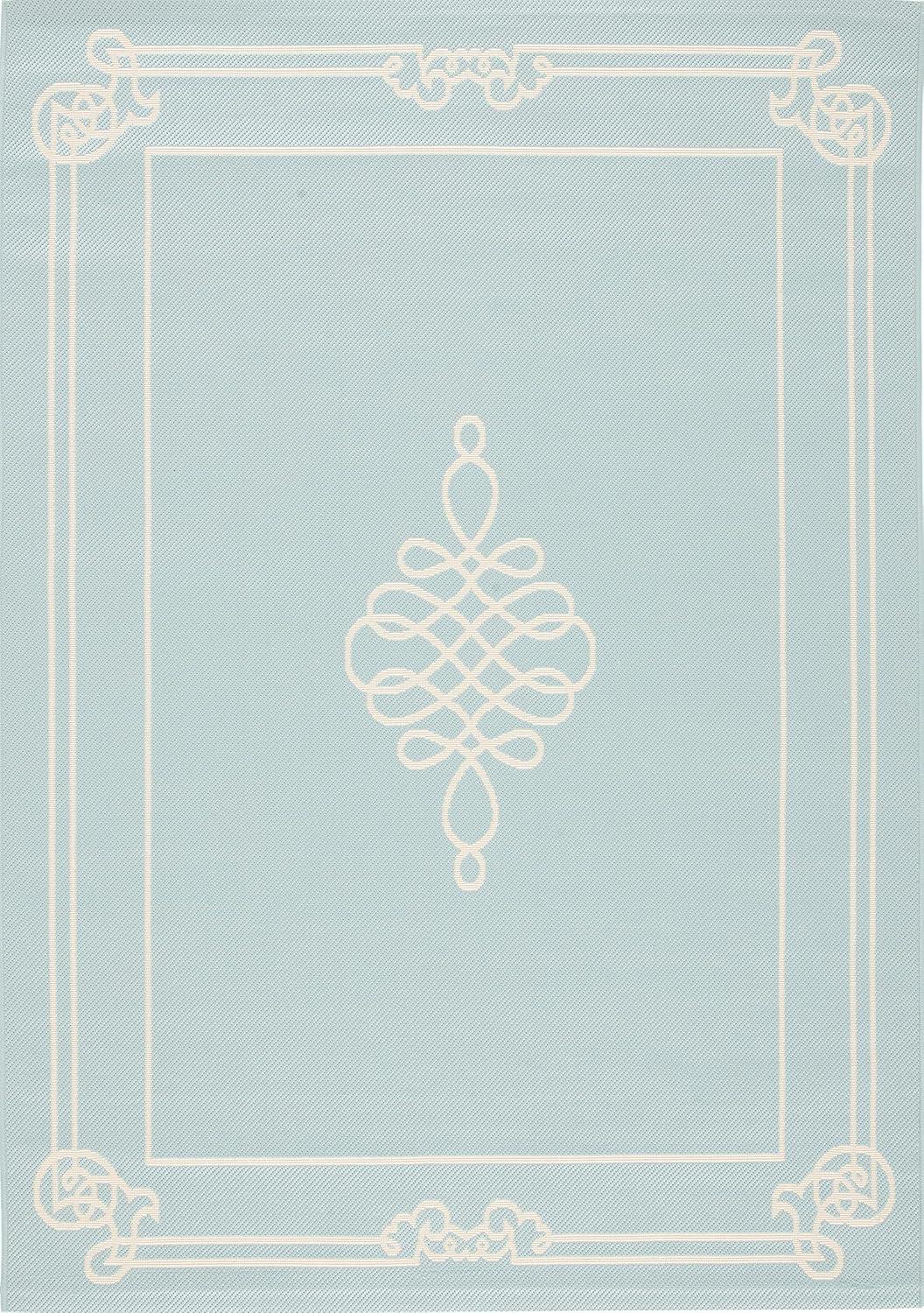 Aqua and Cream Easy-Care Synthetic Rectangular Accent Rug