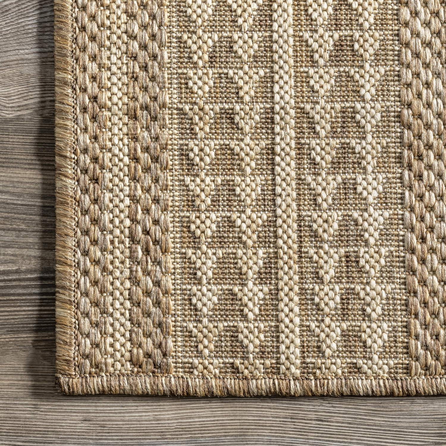 nuLOOM 4' x 5' Outdoor Geometric Area Rug, Stain Resistant, Weather Resistant, High Traffic, Patio, Balcony, Outside, Ranya Light Brown