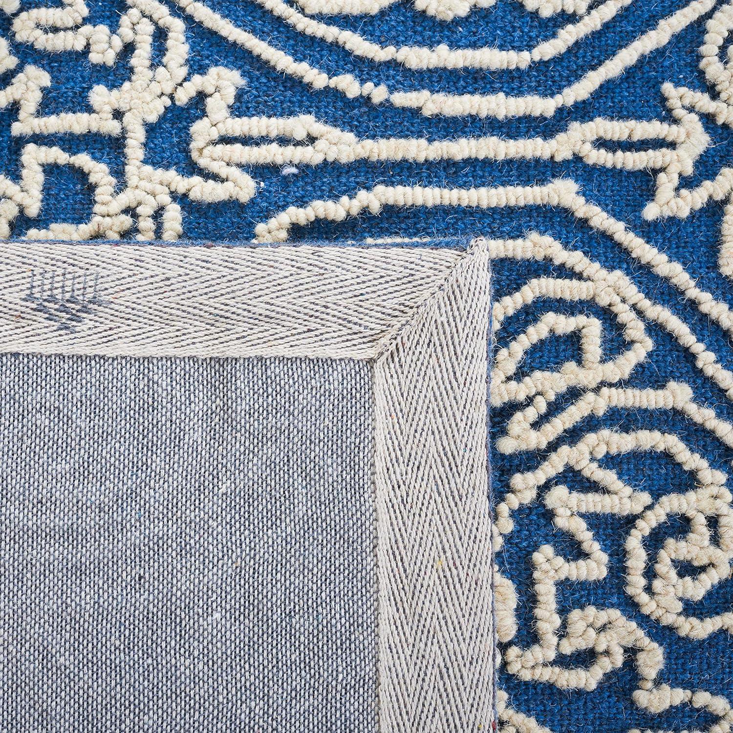 Blue and Ivory Hand-Tufted Wool Geometric Runner Rug