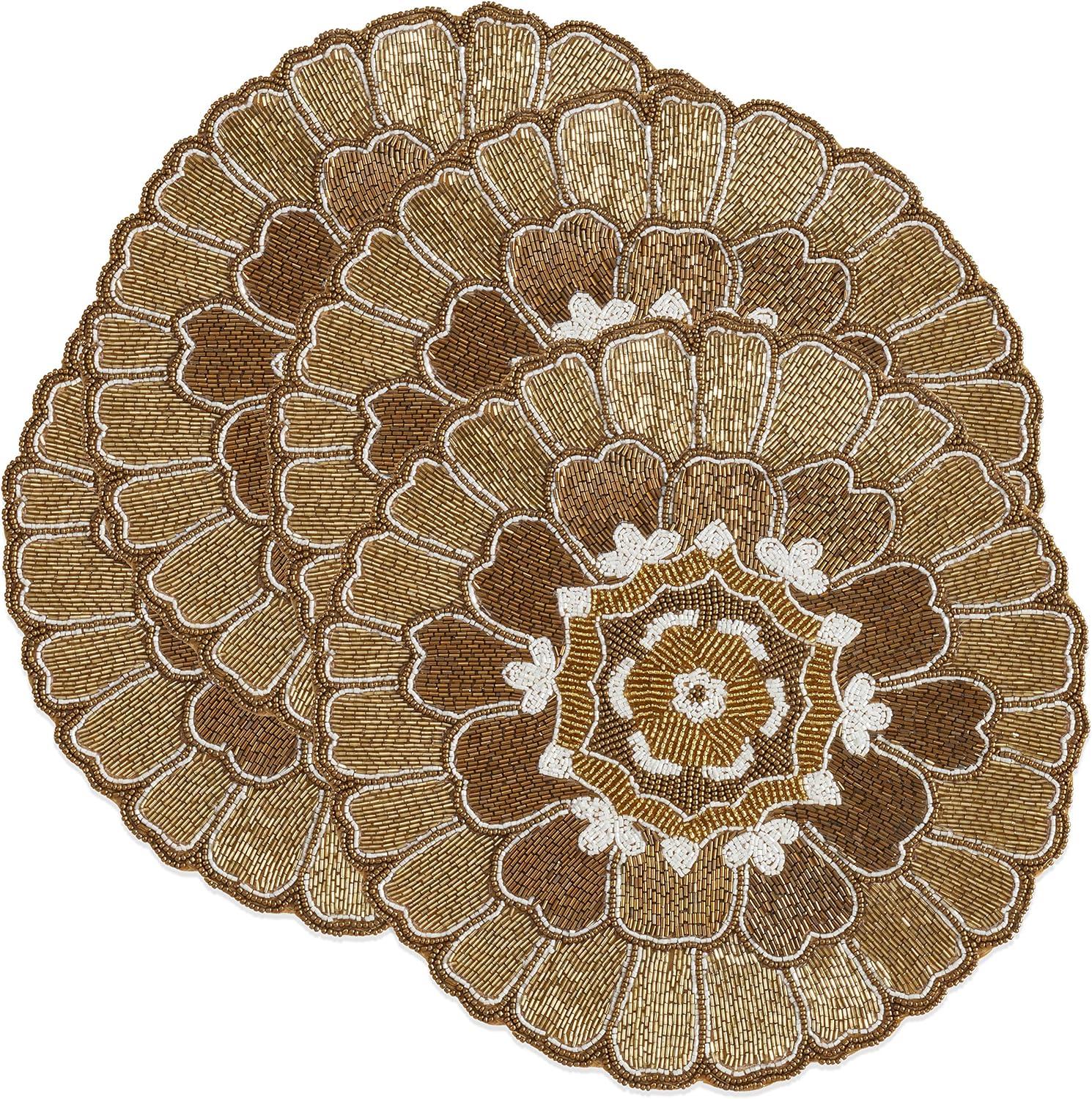 Saro Lifestyle Saro Lifestyle Round Table Mats With Floral Design (Set of 4)