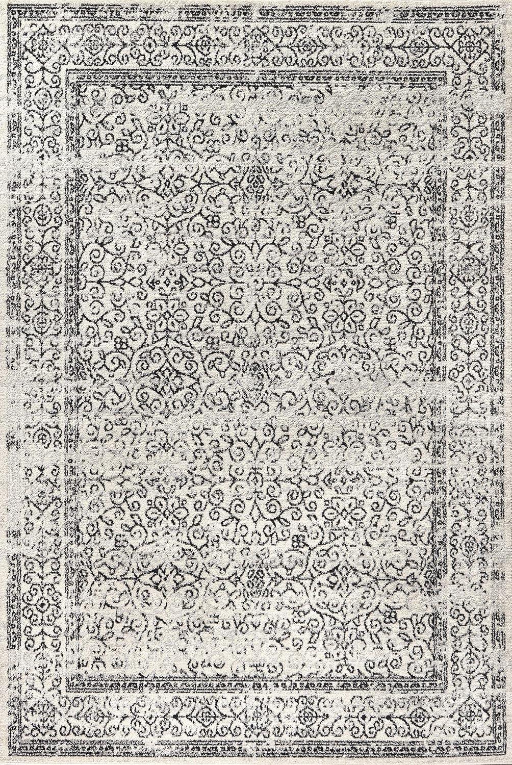 Inigo Black and White Cottage Medallion Area Rug - JONATHAN Y