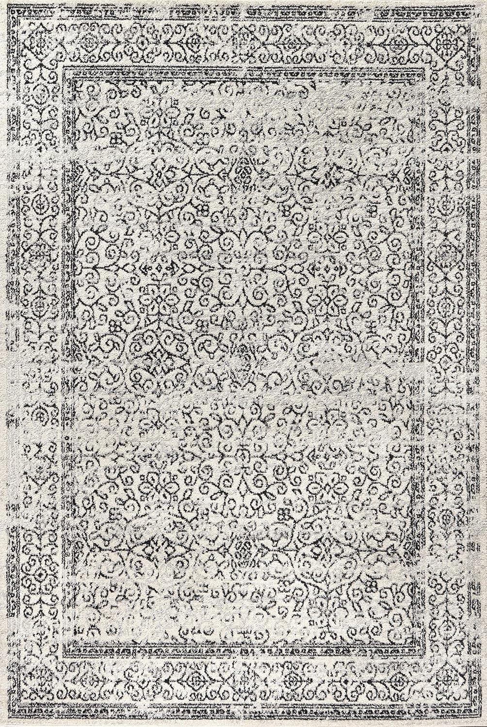 8'x10' Ferro Filigree Charcoal Black and White Area Rug, Gray/Black - JONATHAN Y