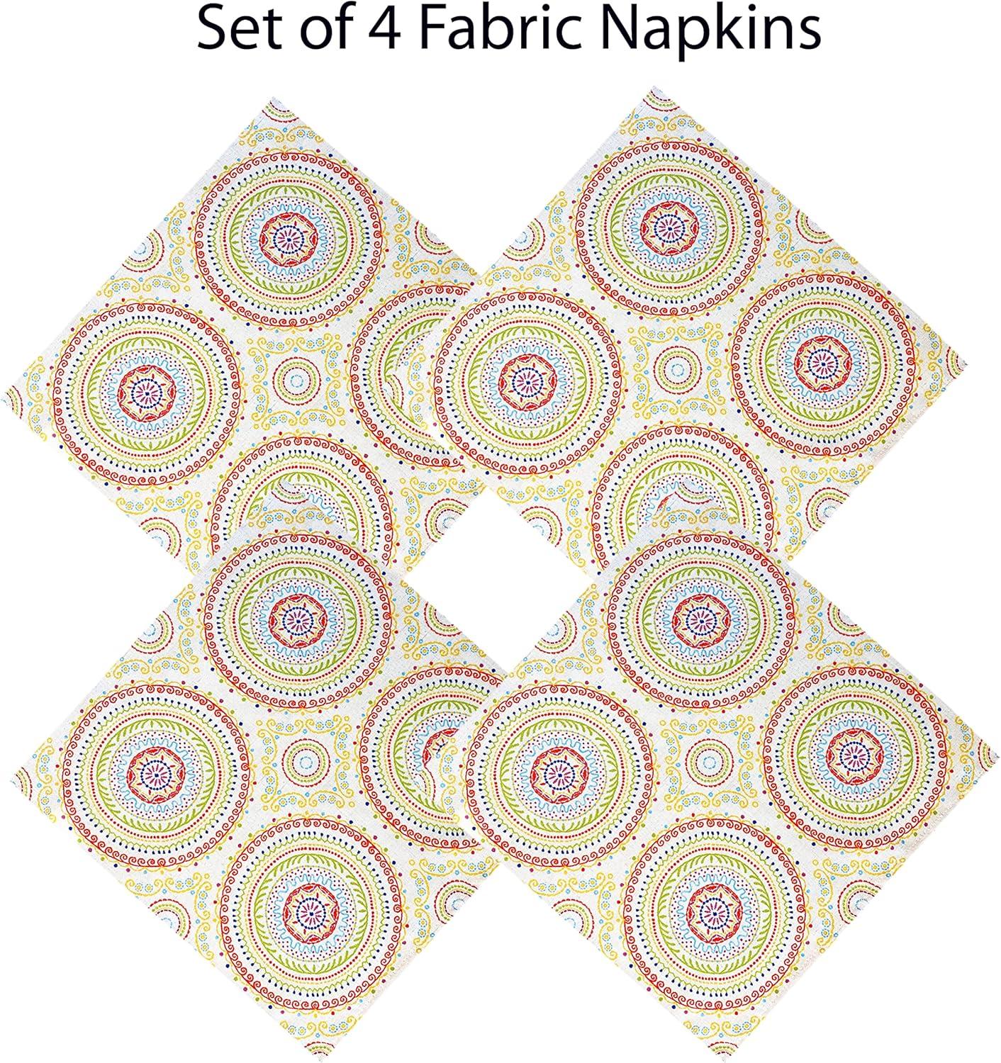 Newbridge 70 Inch Round Fabric Tablecloth, Coral and Green Circle Stitch, Indoor Outdoor No Iron Soil Resistant Dining Room, Party and Banquet Table Cover, Modern Boho Chic Print