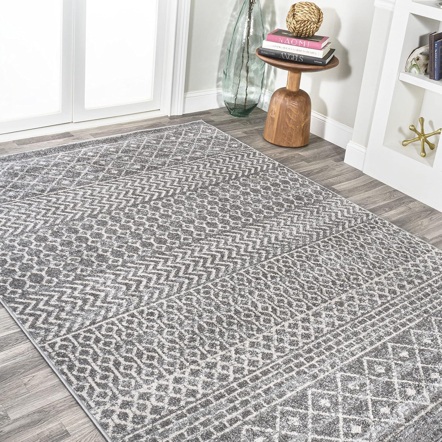 3' x 5' Arta Moroccan Modern Geometric Rug Area Rug, Gray/Cream - JONATHAN Y