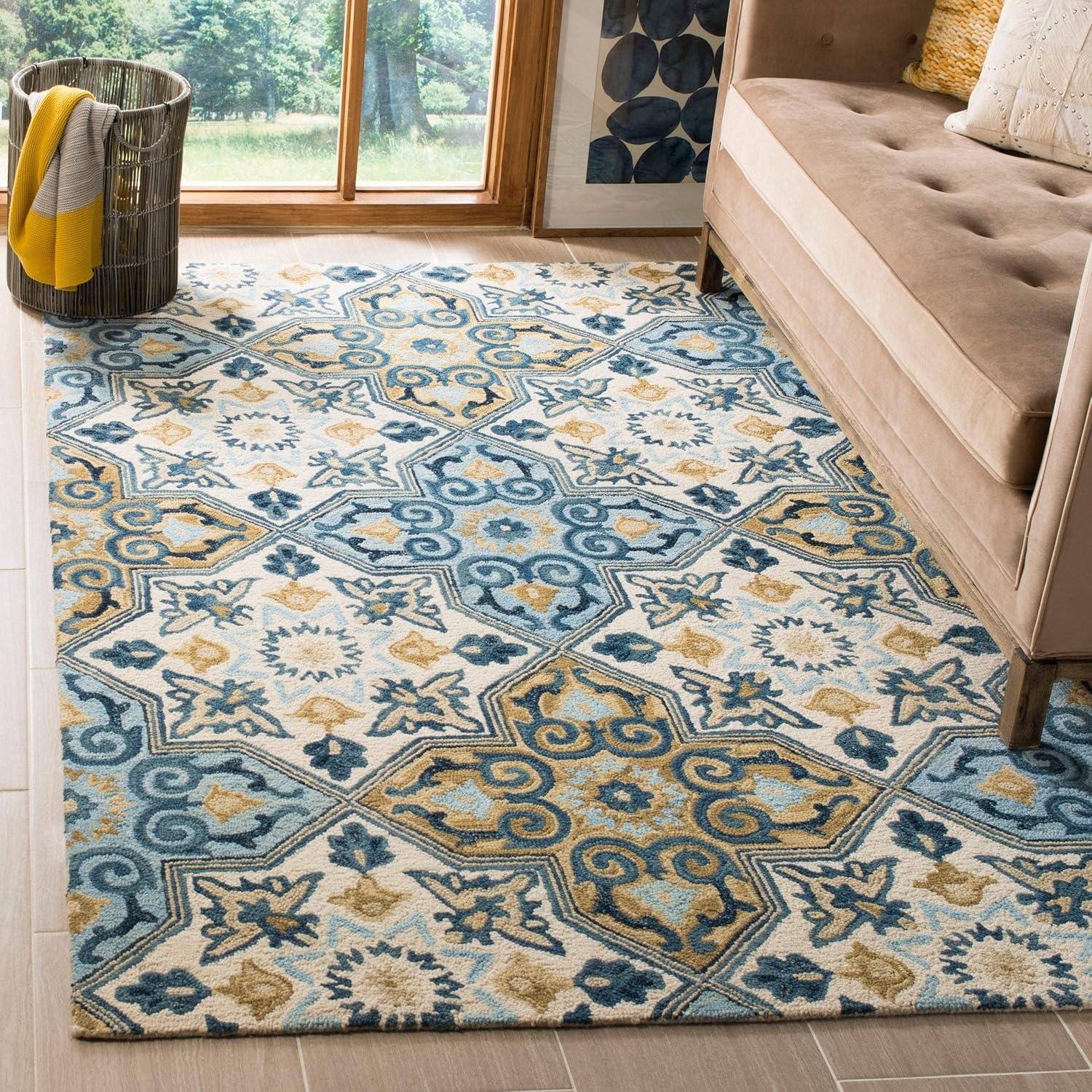 Ivory and Blue Floral Hand-Knotted Wool Area Rug 3' x 5'