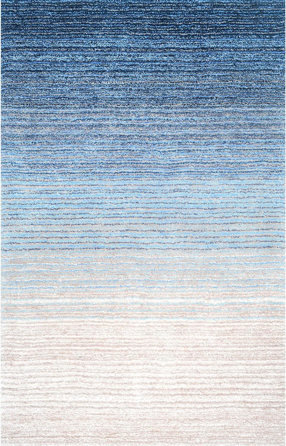 Luxurious Striped Shag Blue Multi 4' x 6' Area Rug