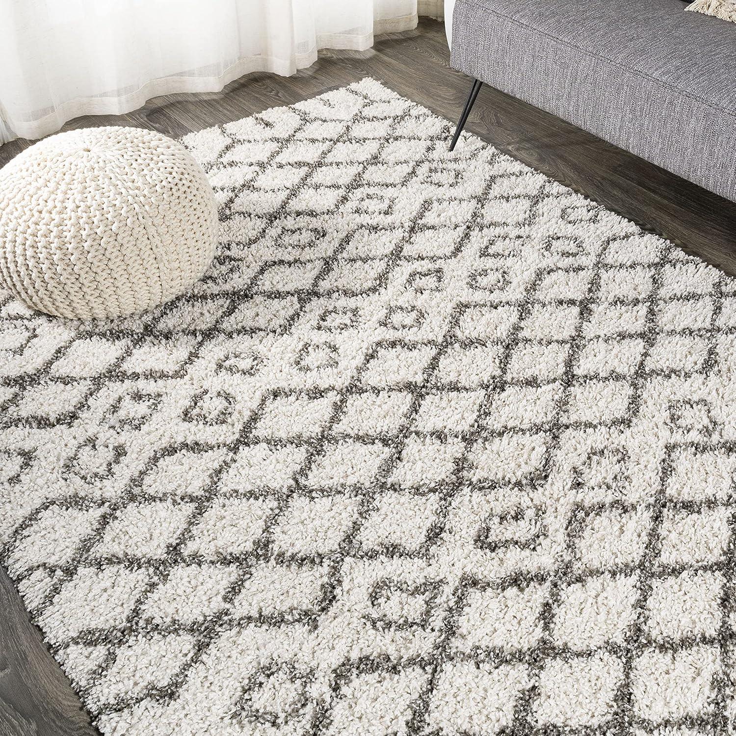 8'x10' Algaida Moroccan Diamond Shag Area Rug, Beige/Dark Gray - JONATHAN Y