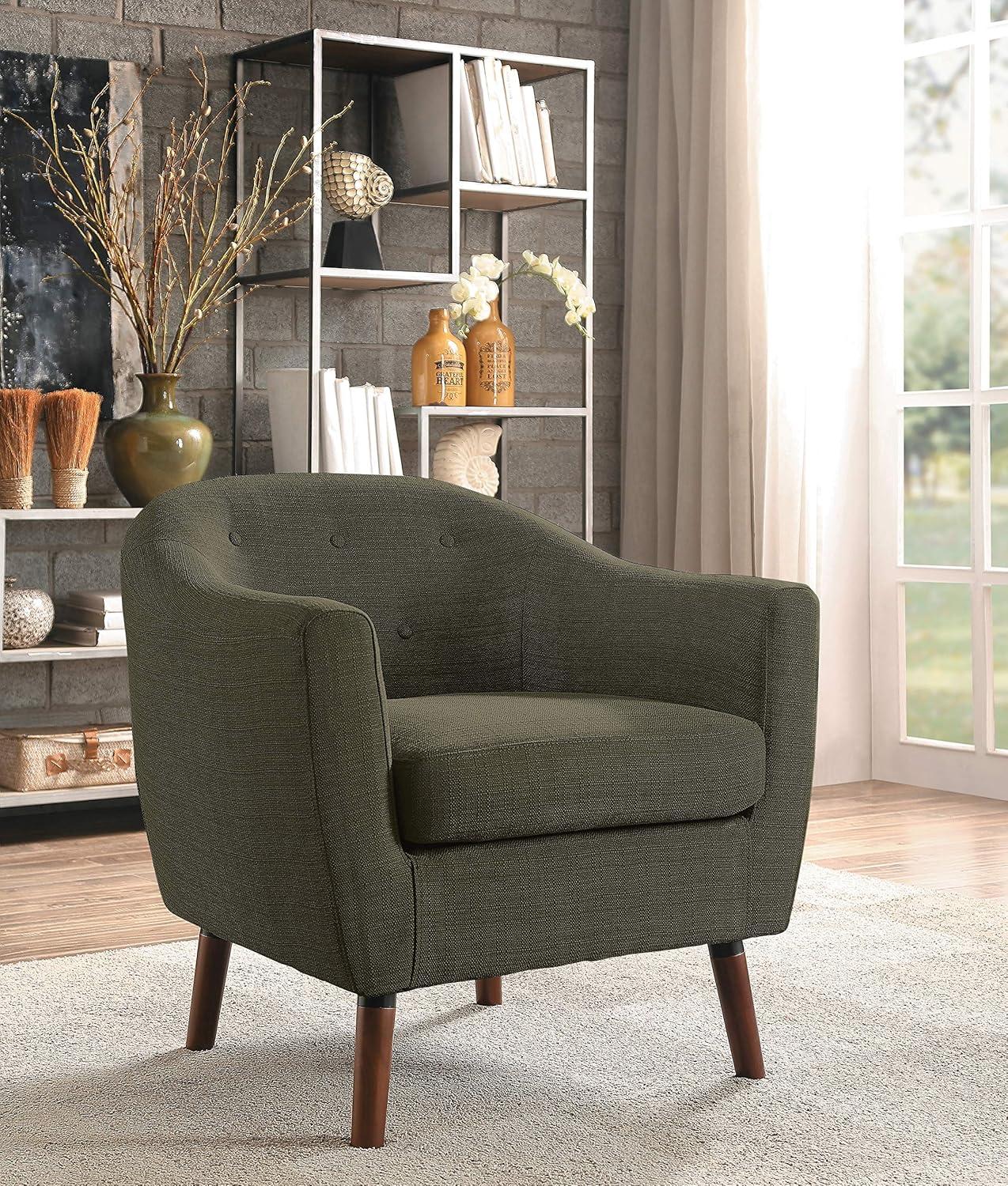 Scandinavian Gray Barrel Accent Chair with Cherry Wood Legs