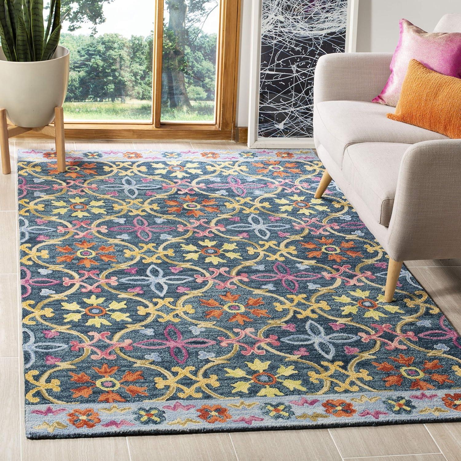 Suzani SZN310 Hand Hooked Indoor Accent Rug - Blue/Multi - 3'x5' - Safavieh