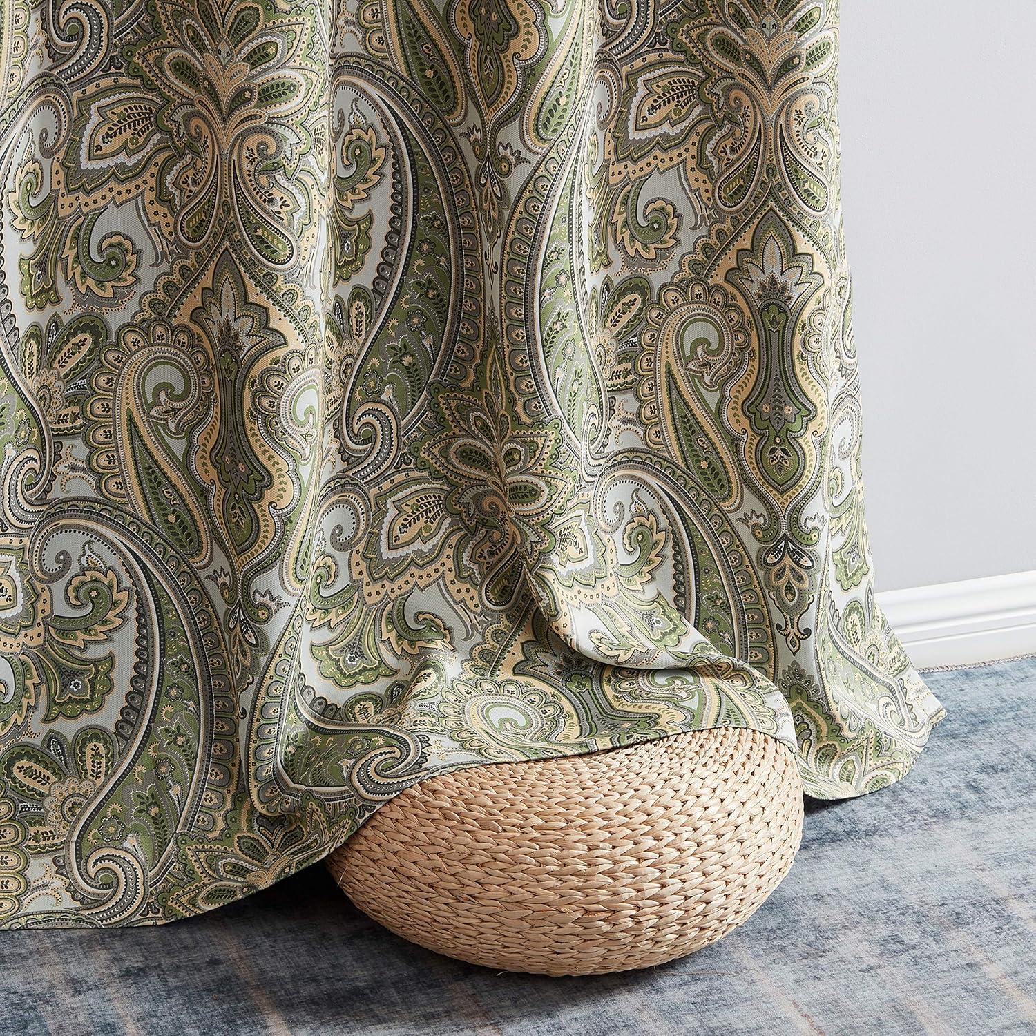 HLC.ME Paris Paisley Decorative Print Damask Pattern Thermal Insulated Semi-Blackout Energy Savings Room Darkening Grommet Window Curtain Panels for Bedroom - Set of 2 (50 x 72 Long, Sage Green)