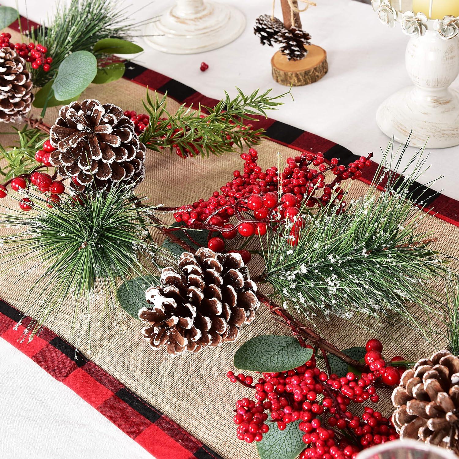 Christmas Garland Red Berry, Artificial Pine Needle Holiday Greenery (Evergreen) Unlit Fireplace Mantle Décor & Home Xmas Decoration Indoor/Outdoor Decorations 6 Feet Long (6ft) Clearance