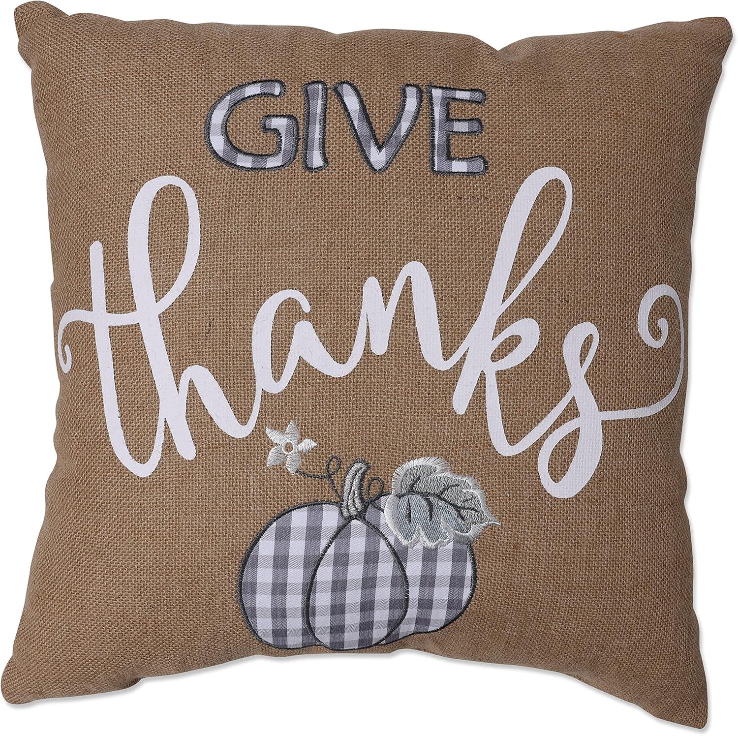 Natural Burlap Embroidered Thanksgiving Square Pillow