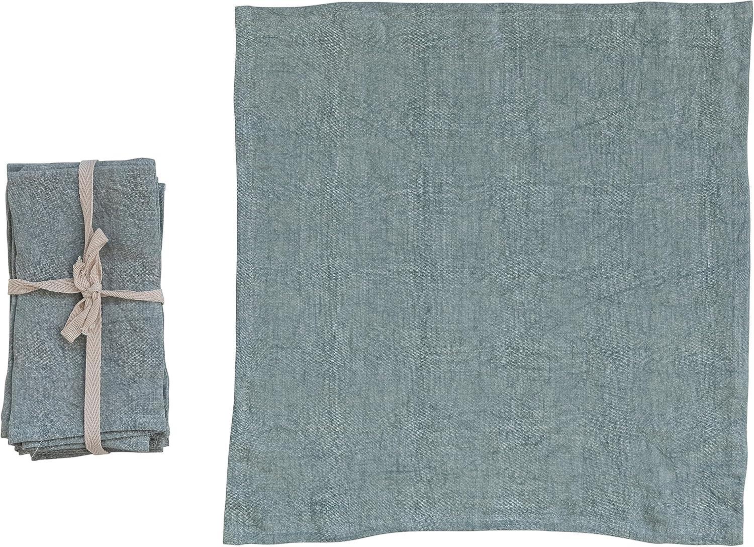 Mint Green Stonewashed Linen 18'' Square Dinner Napkins, Set of 4