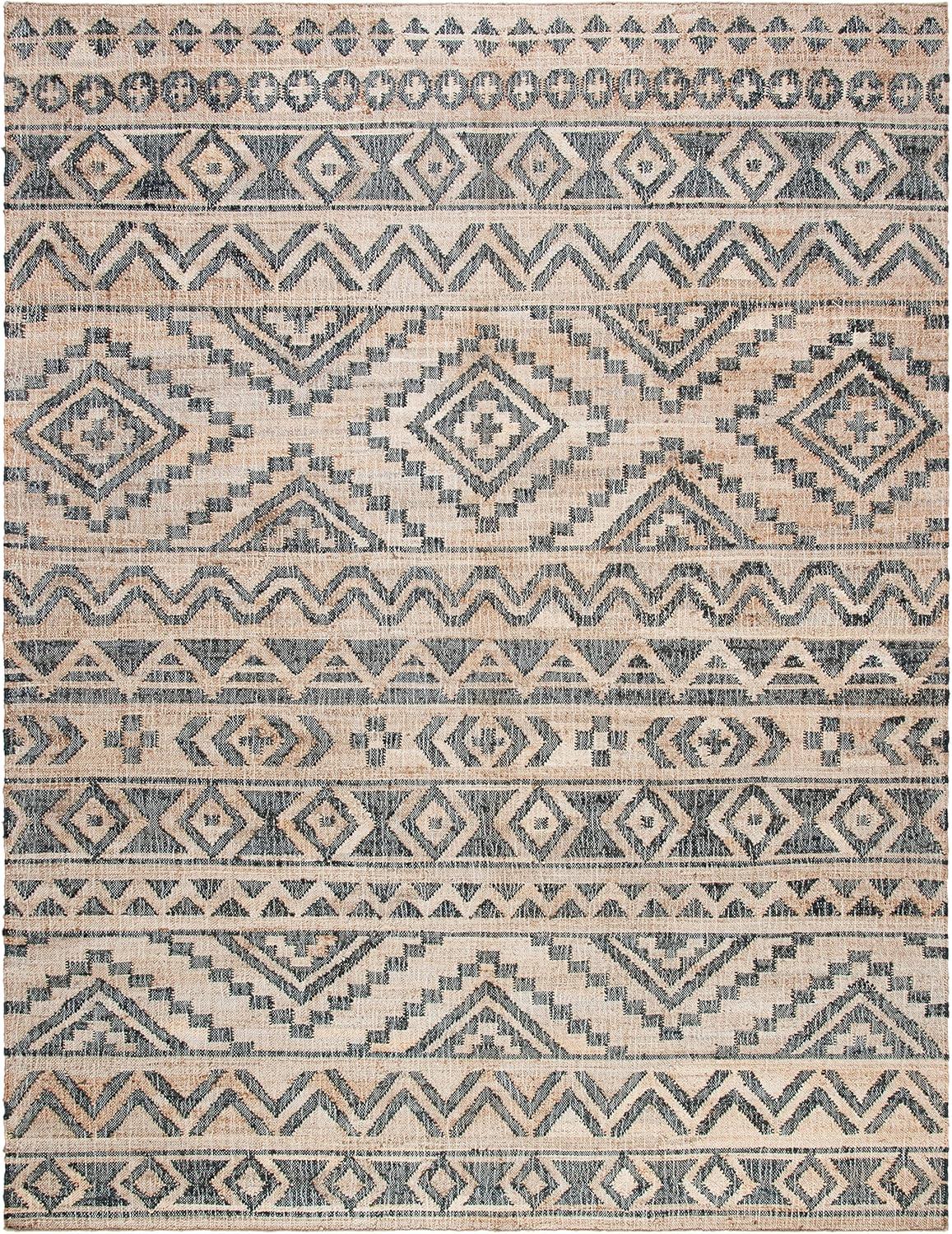 SAFAVIEH Kilim Jaylee Geometric Aztec Area Rug, Natural/Charcoal, 9' x 12'