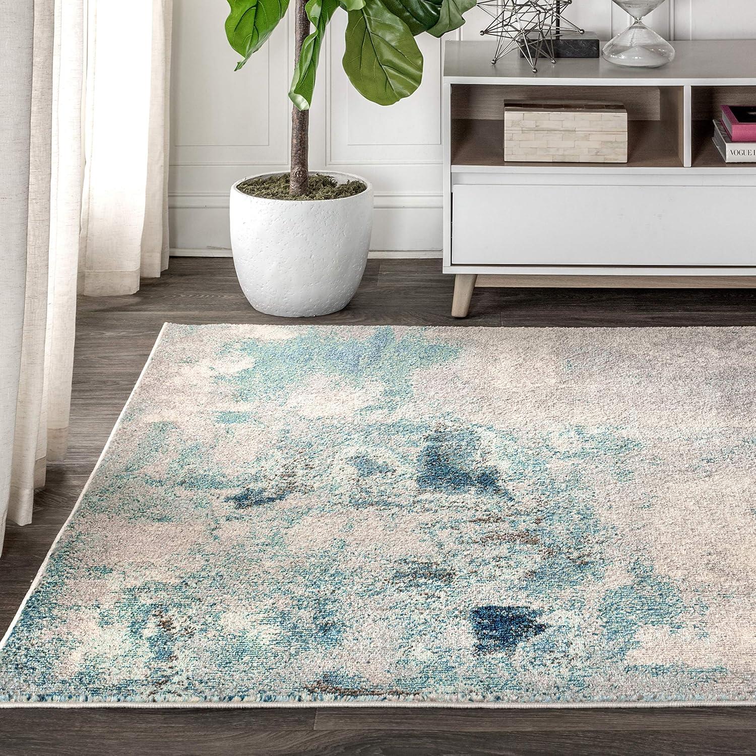 6'x 9' Contemporary POP Modern Abstract Vintage Area Rug, Cream/Blue - JONATHAN Y