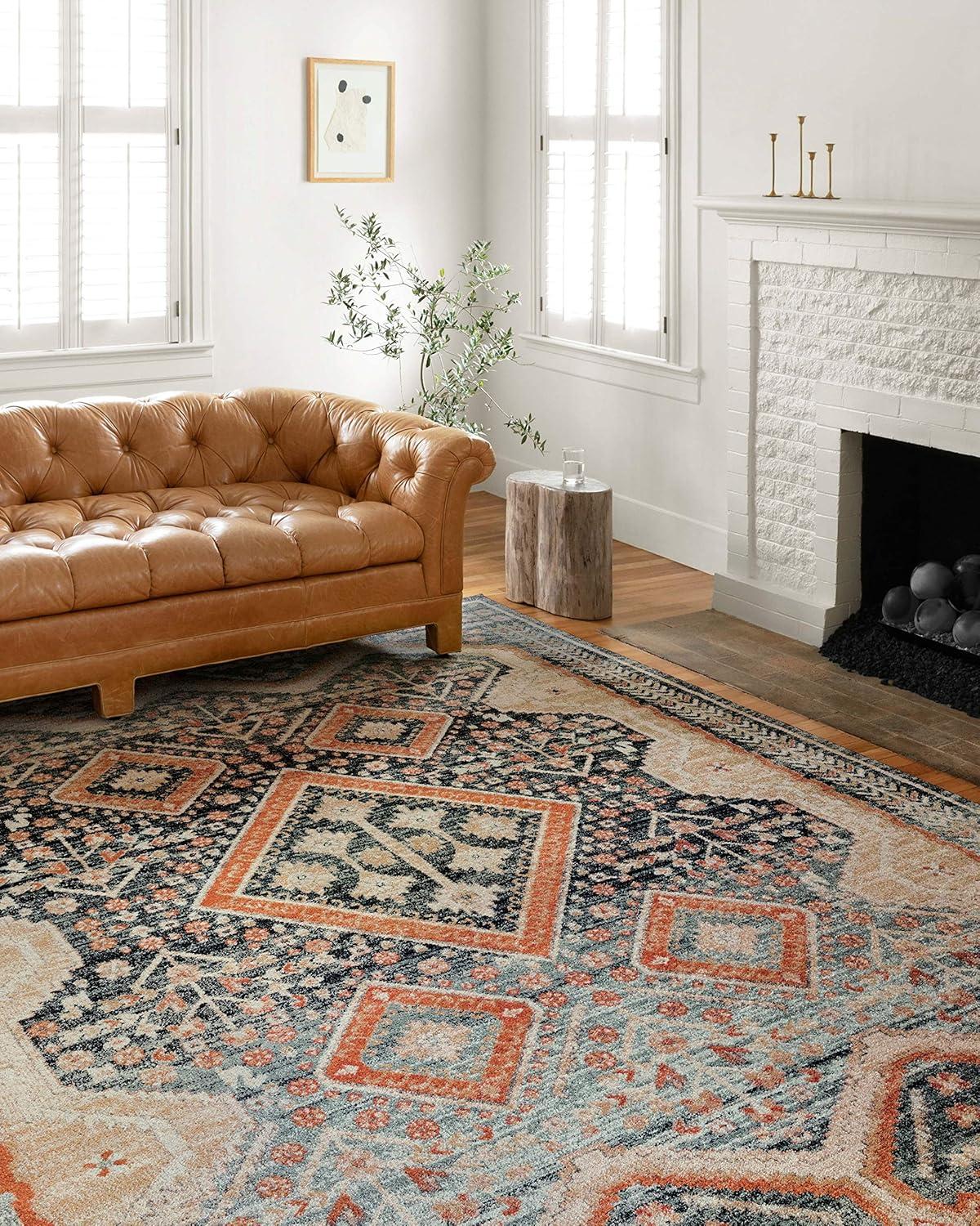 Hand-Knotted Blue and Beige Rectangular Area Rug