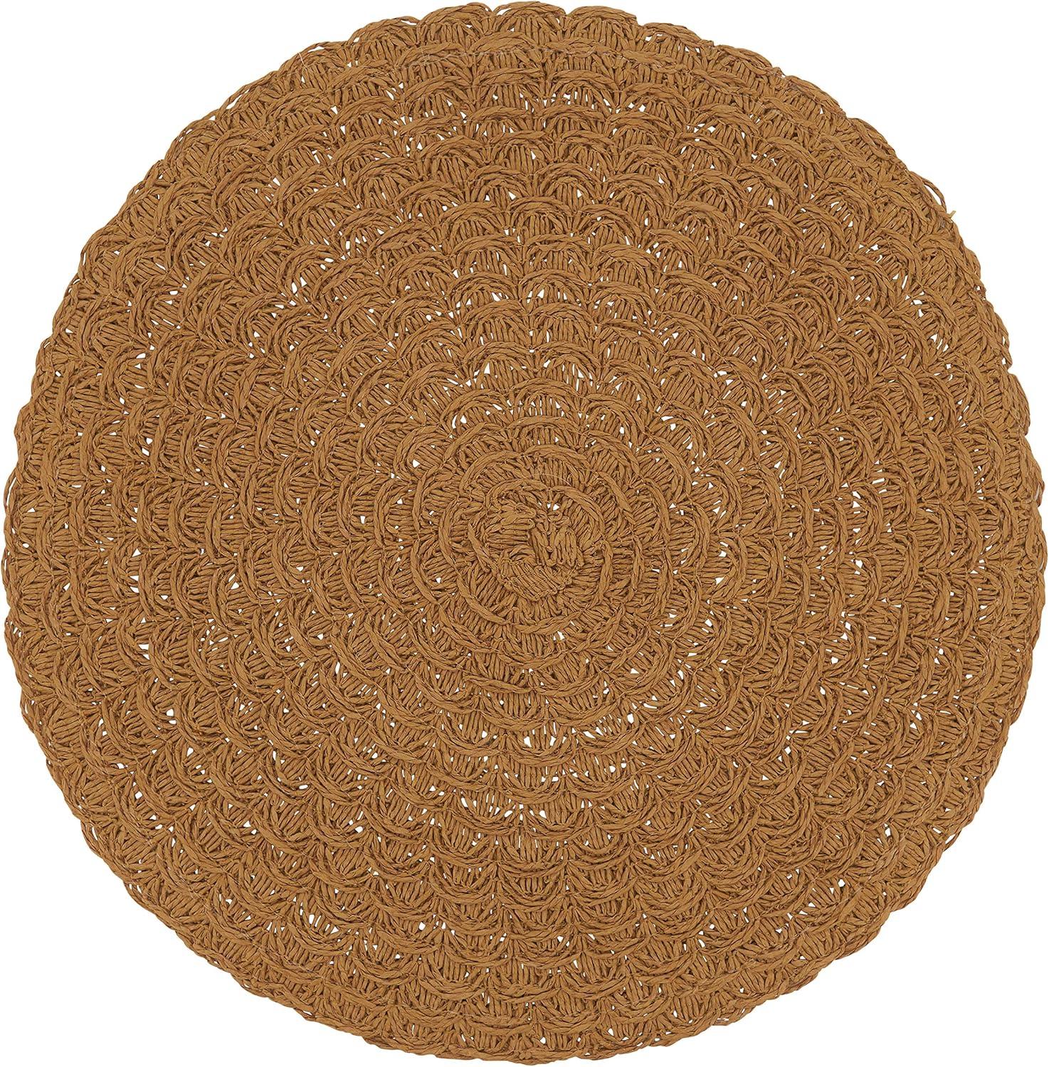 Saro Lifestyle Paper Woven Placemat, 15" Round, Caramel (Set of 4)