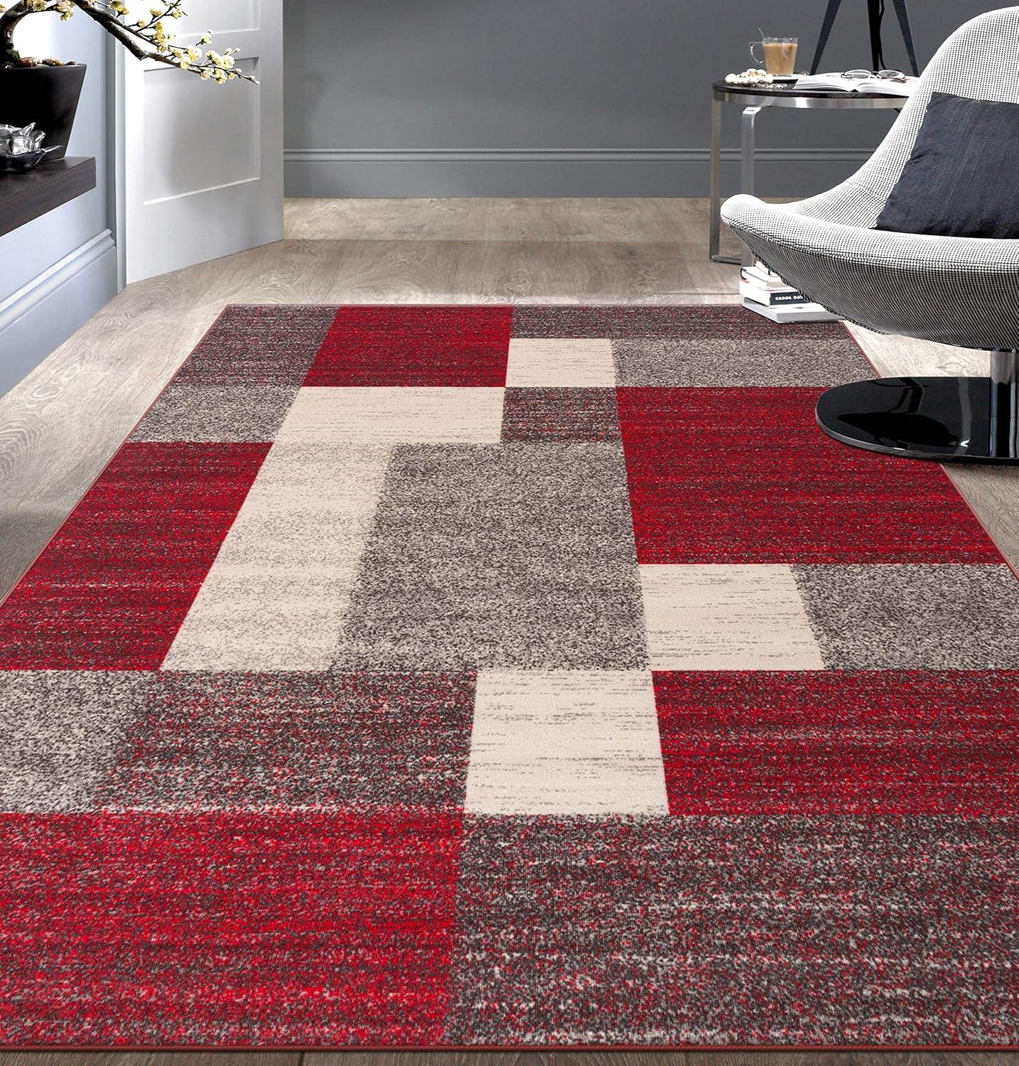 World Rug Gallery Modern Boxes Design Non-slip (Non-skid) Red 7'10" x 10' Area Rug