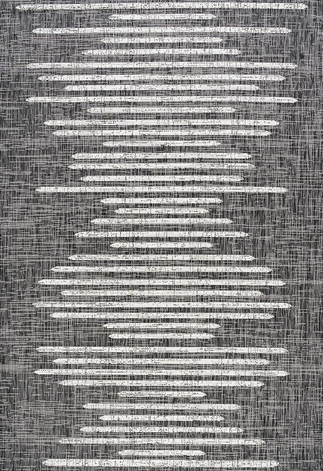 3'x5' Zolak Berber Stripe Geometric Indoor/Outdoor Area Rug, Black/Ivory - JONATHAN Y