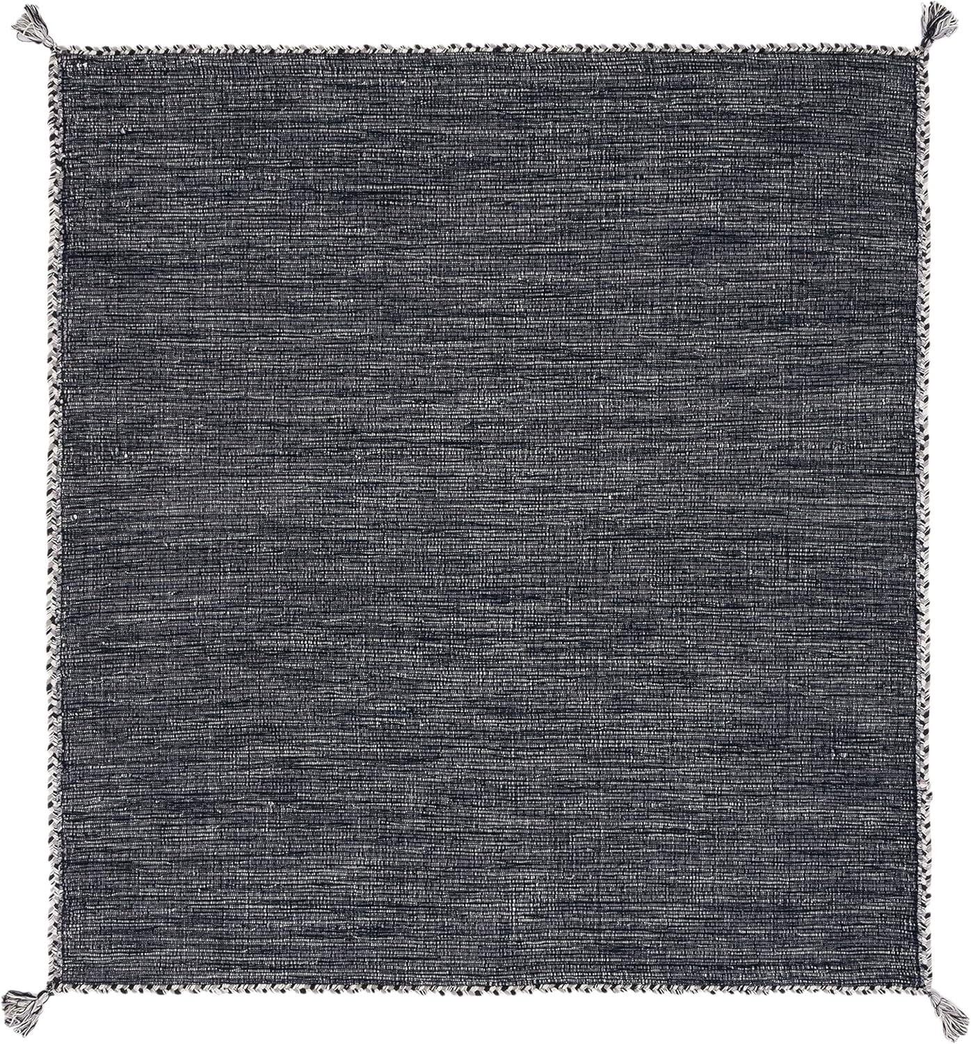 SAFAVIEH Montauk Bijar Solid Cotton Area Rug, Grey/Black, 5' x 5' Square