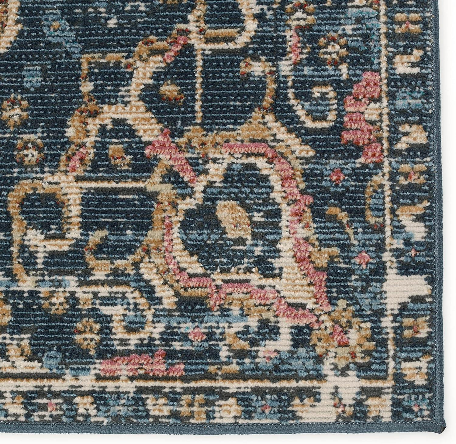 Akela Dark Blue and Multicolor Medallion Runner Rug