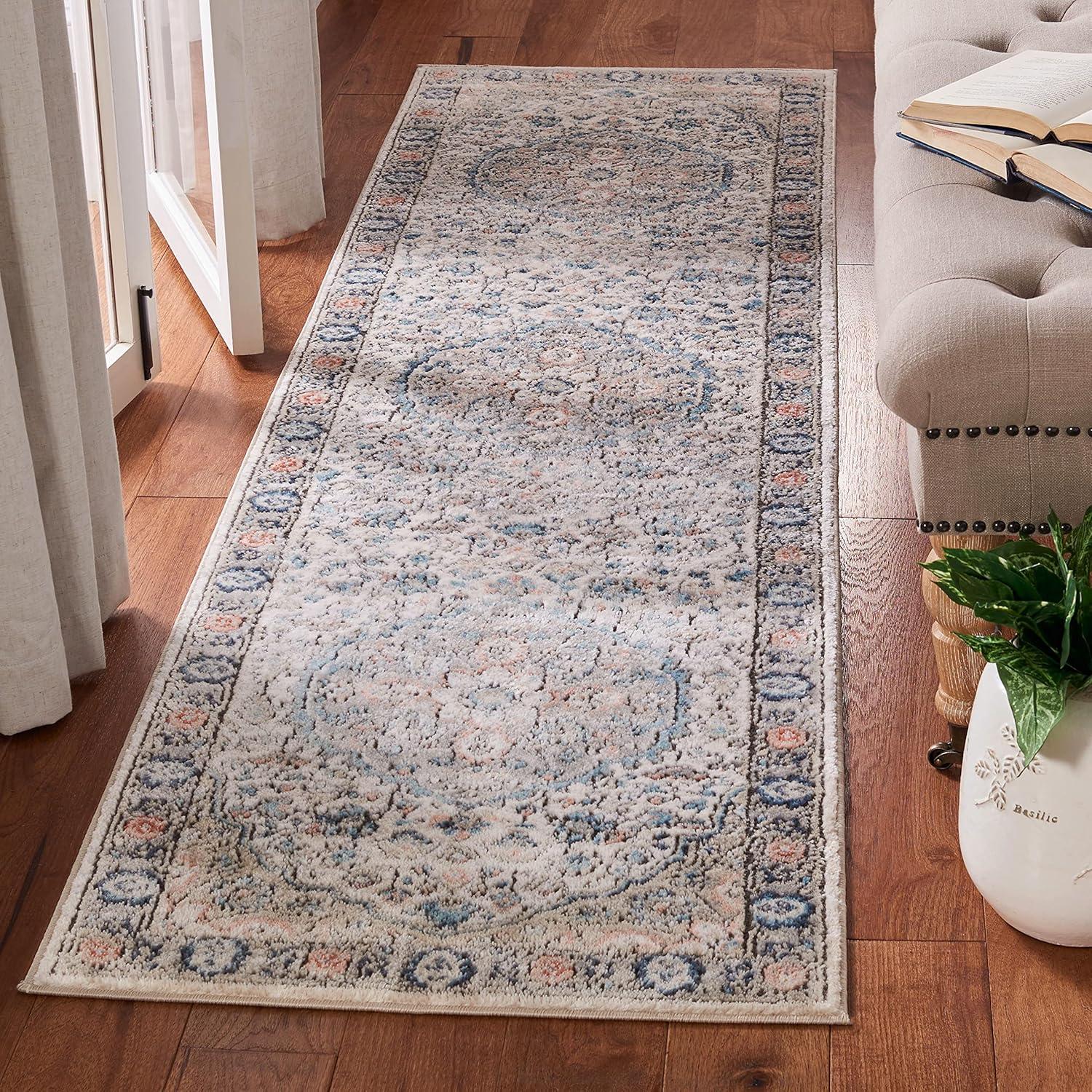 Elegant Grey/Blue Synthetic 2'2" x 8' Hand-Knotted Runner Rug