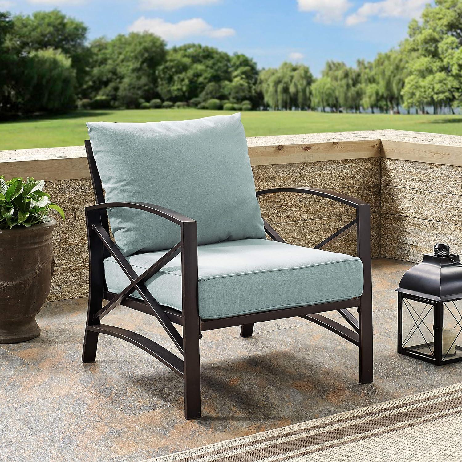Kaplan Outdoor Arm Chair Mist - Crosley: Steel Frame, Weather-Resistant Patio Furniture with Cushions