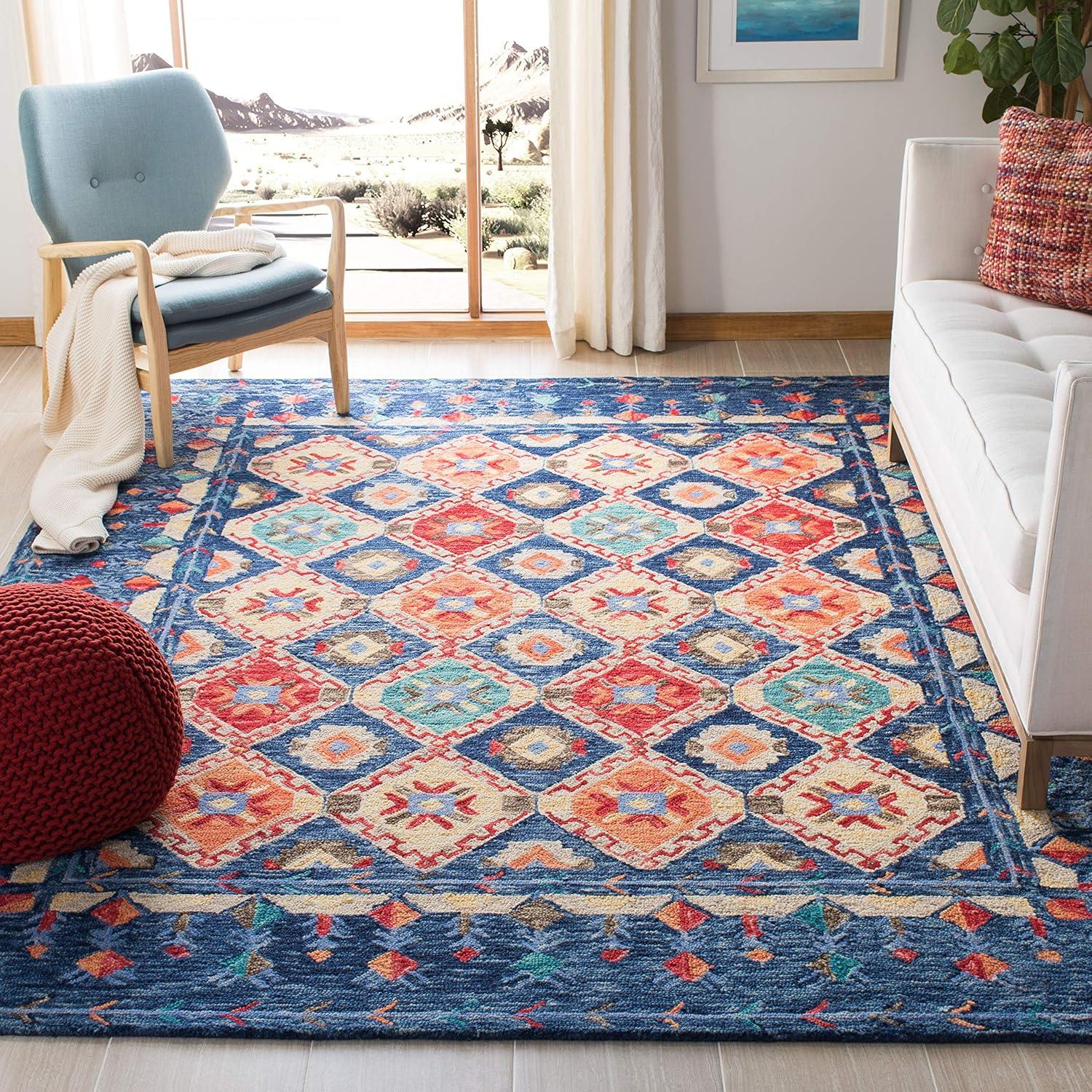 SAFAVIEH Aspen Christabella Geometric Wool Area Rug, Navy/Orange, 10' x 14'