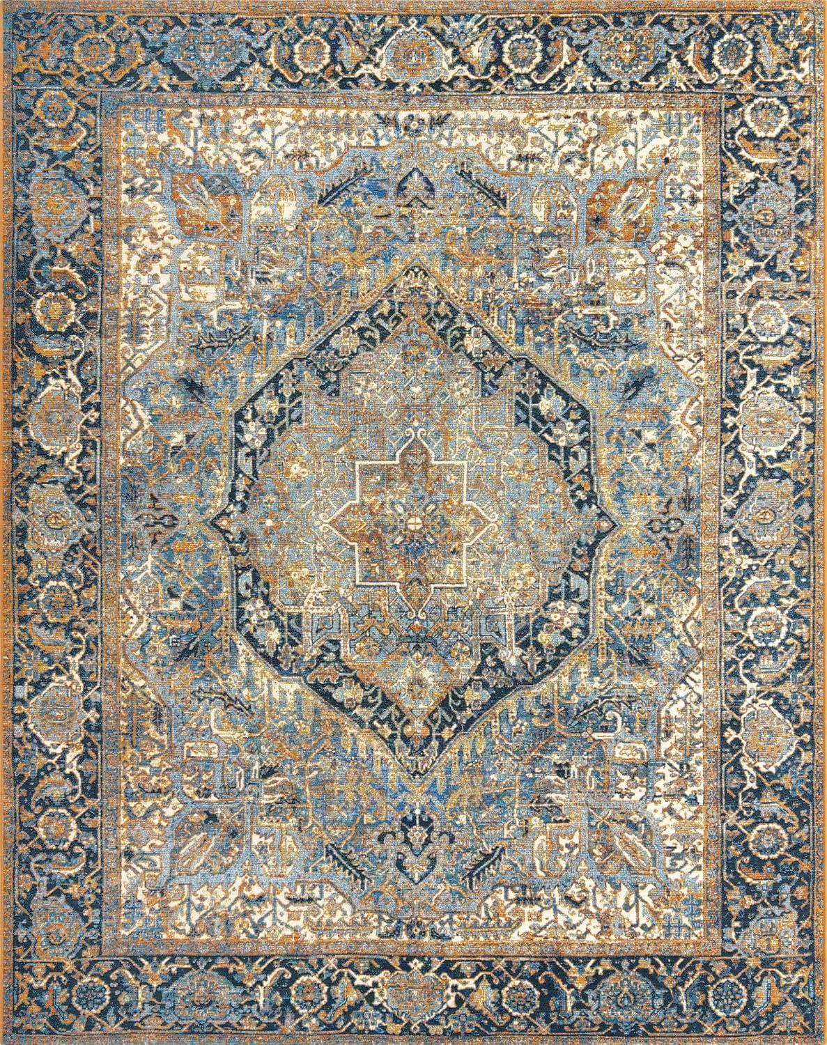 Blue and Beige 8' x 10' Outdoor Stain-Resistant Area Rug