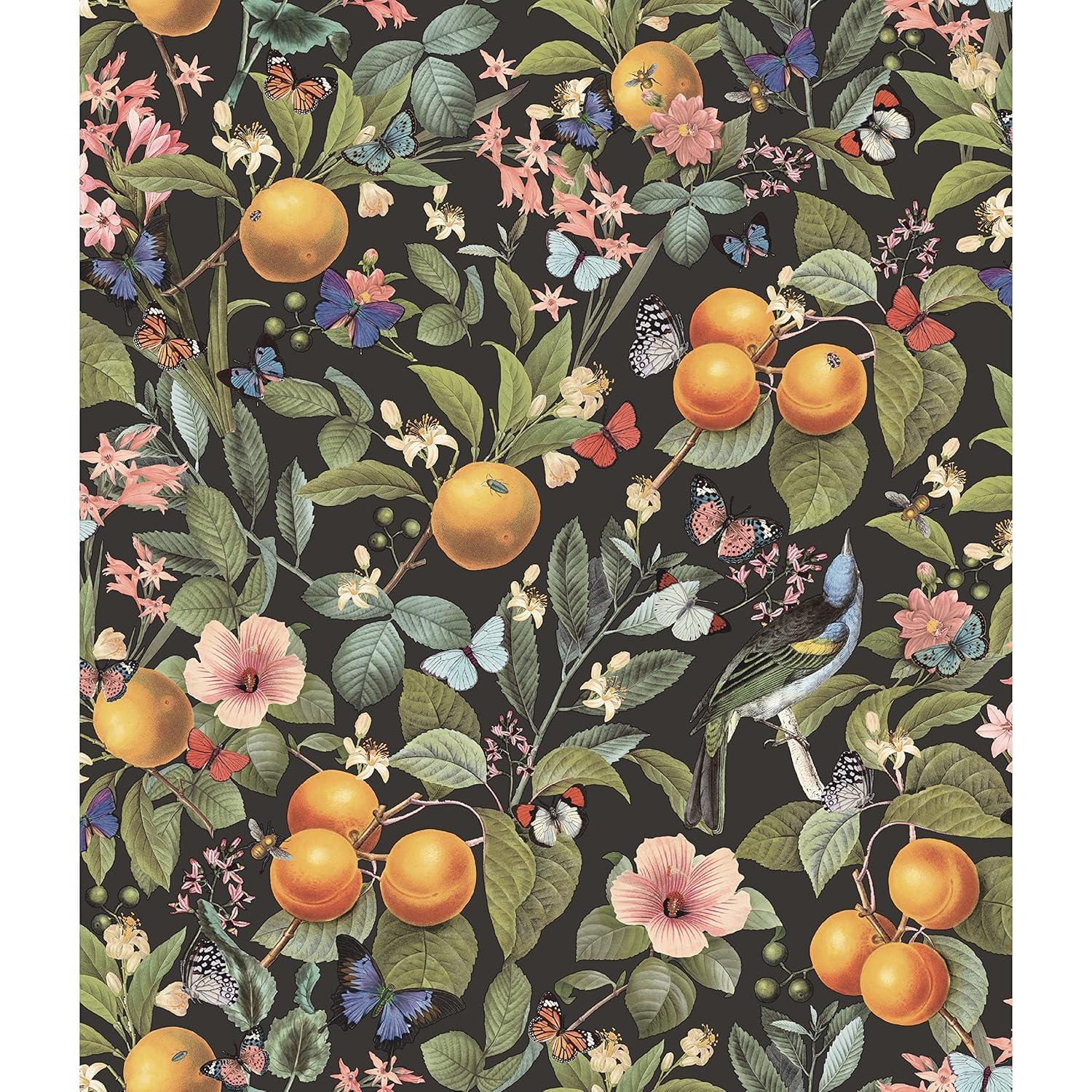 RoomMates Citrus Green Peel and Stick Wallpaper: Removable Adhesive Botanical Floral & Fruit Design, Farmhouse Style, 30.75 Sq Ft Coverage