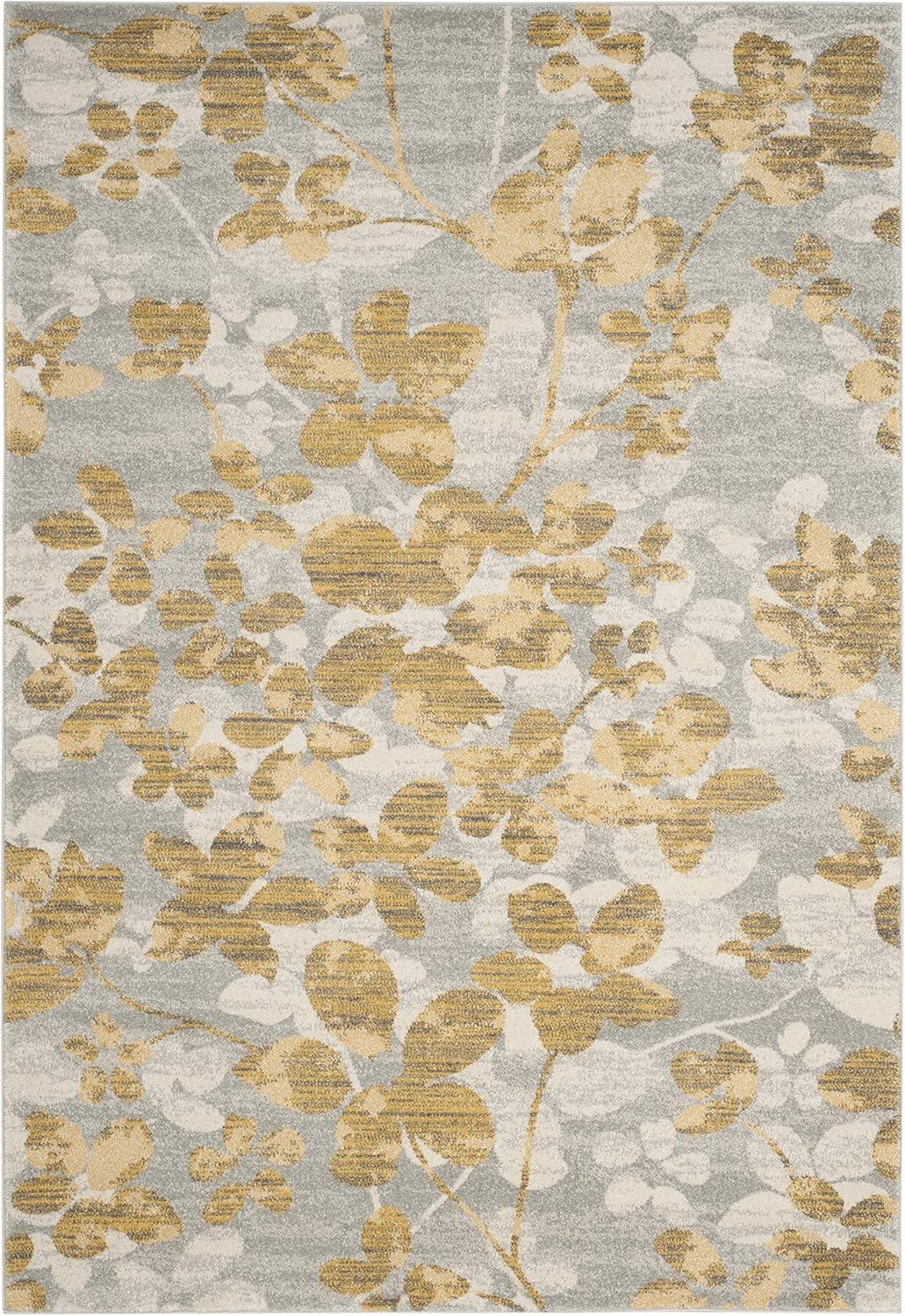 Grey and Gold Floral Elegance Synthetic Area Rug - 6'7" x 9'