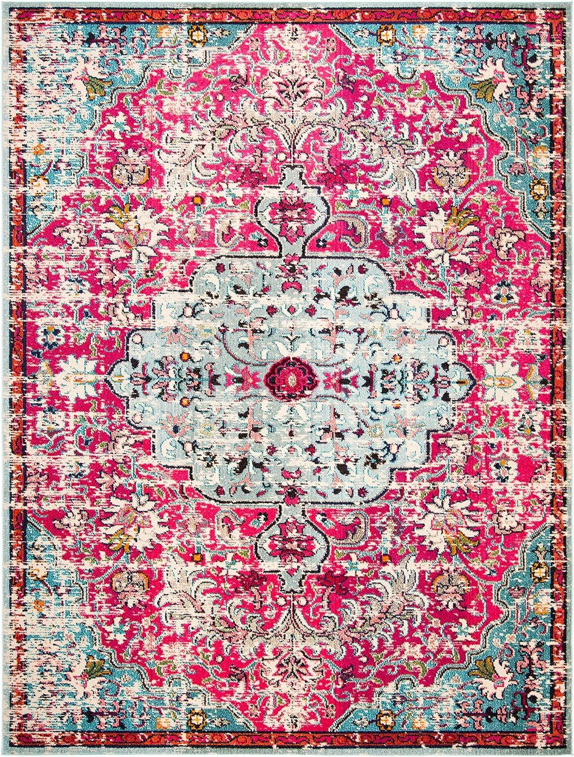 SAFAVIEH Madison Joandra Vintage Floral Area Rug, Fuchsia/Teal, 9' x 12'