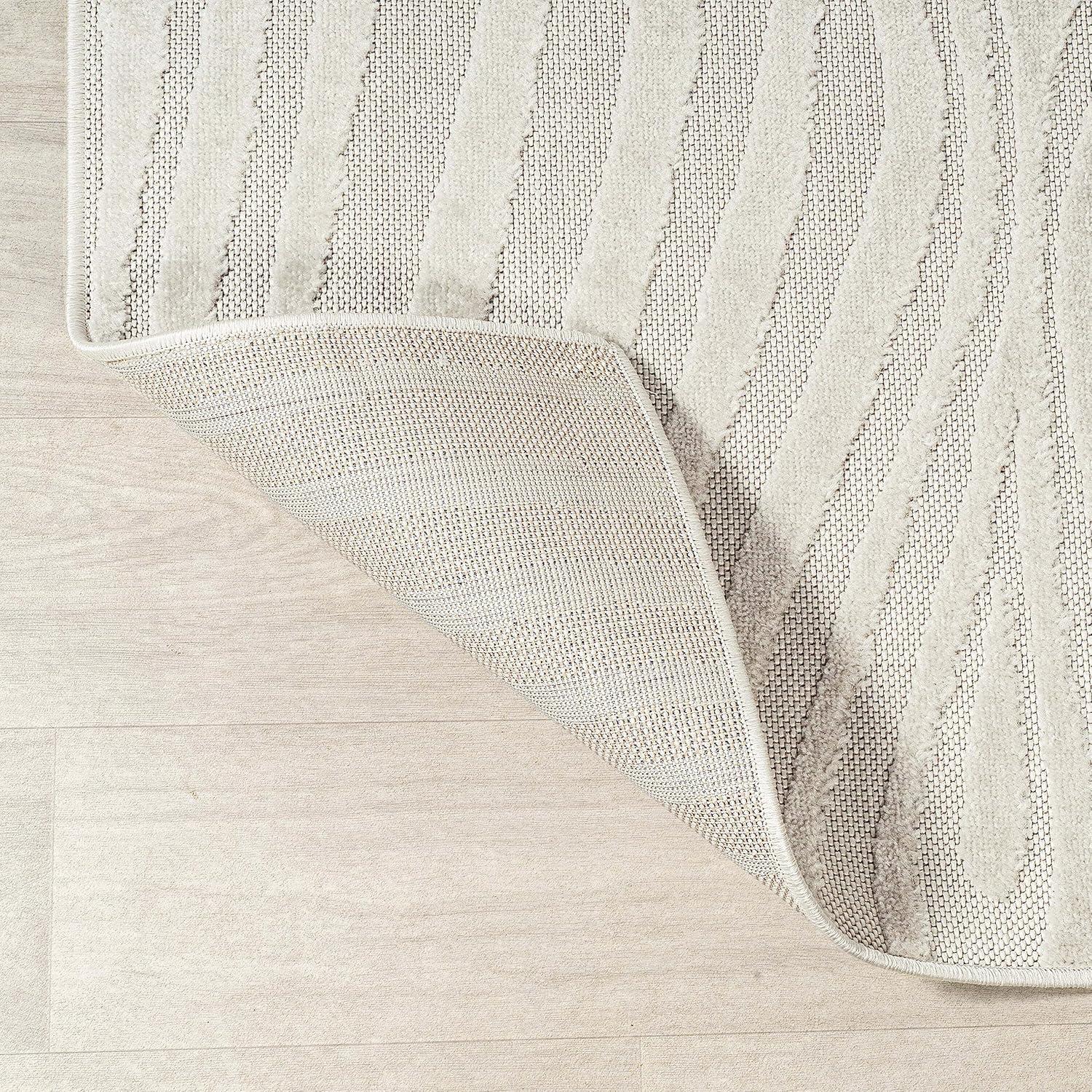 JONATHAN Y Maribo High-Low Abstract Groovy Striped Cream/Ivory 2 ft. x 8 ft. Indoor/Outdoor Runner Rug