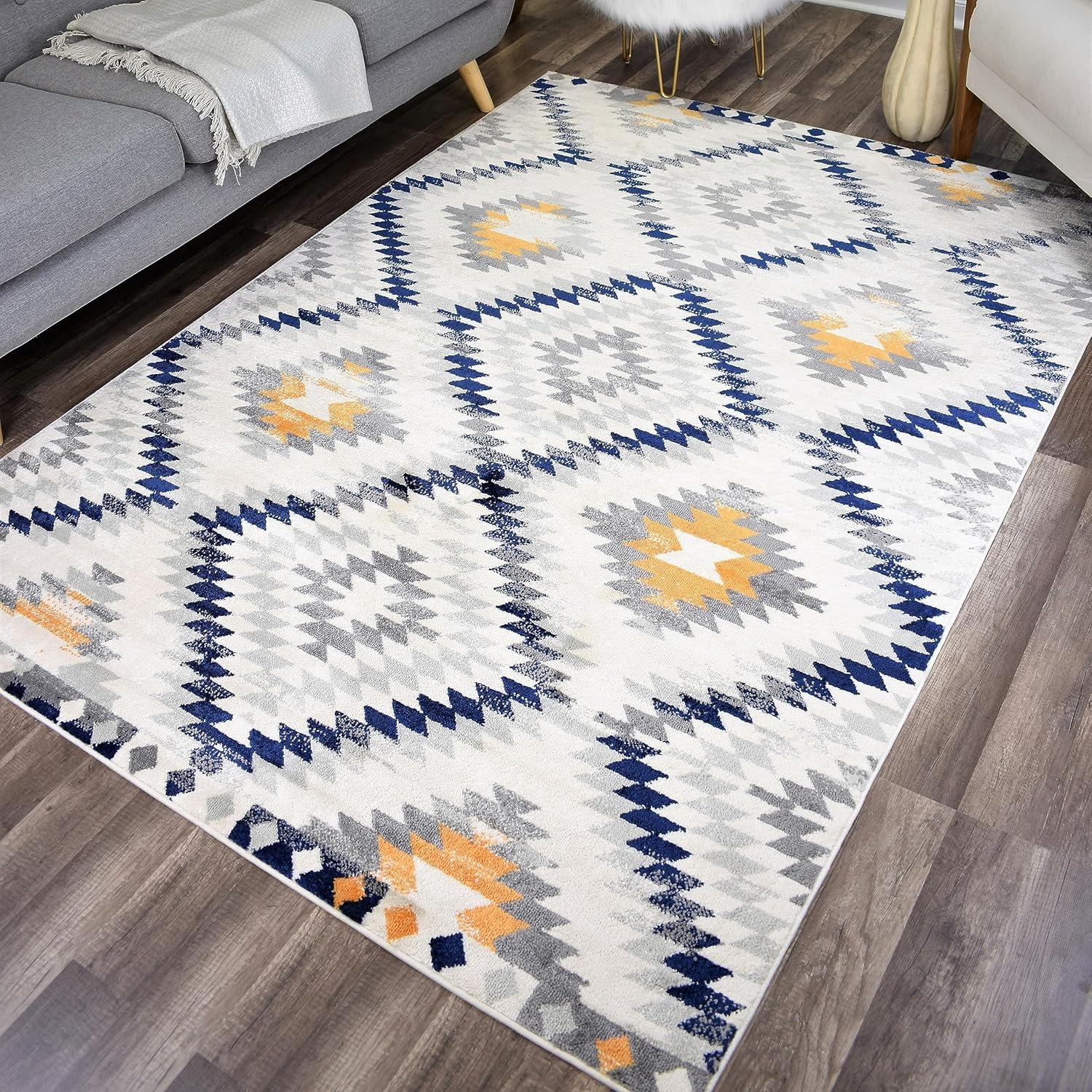 Rugs America Soleil BR30A Kilim Gold ivory Area Rug for Dining Room Rug Neutral Rug Living Room Rug Kitchen, 5'3"x7'