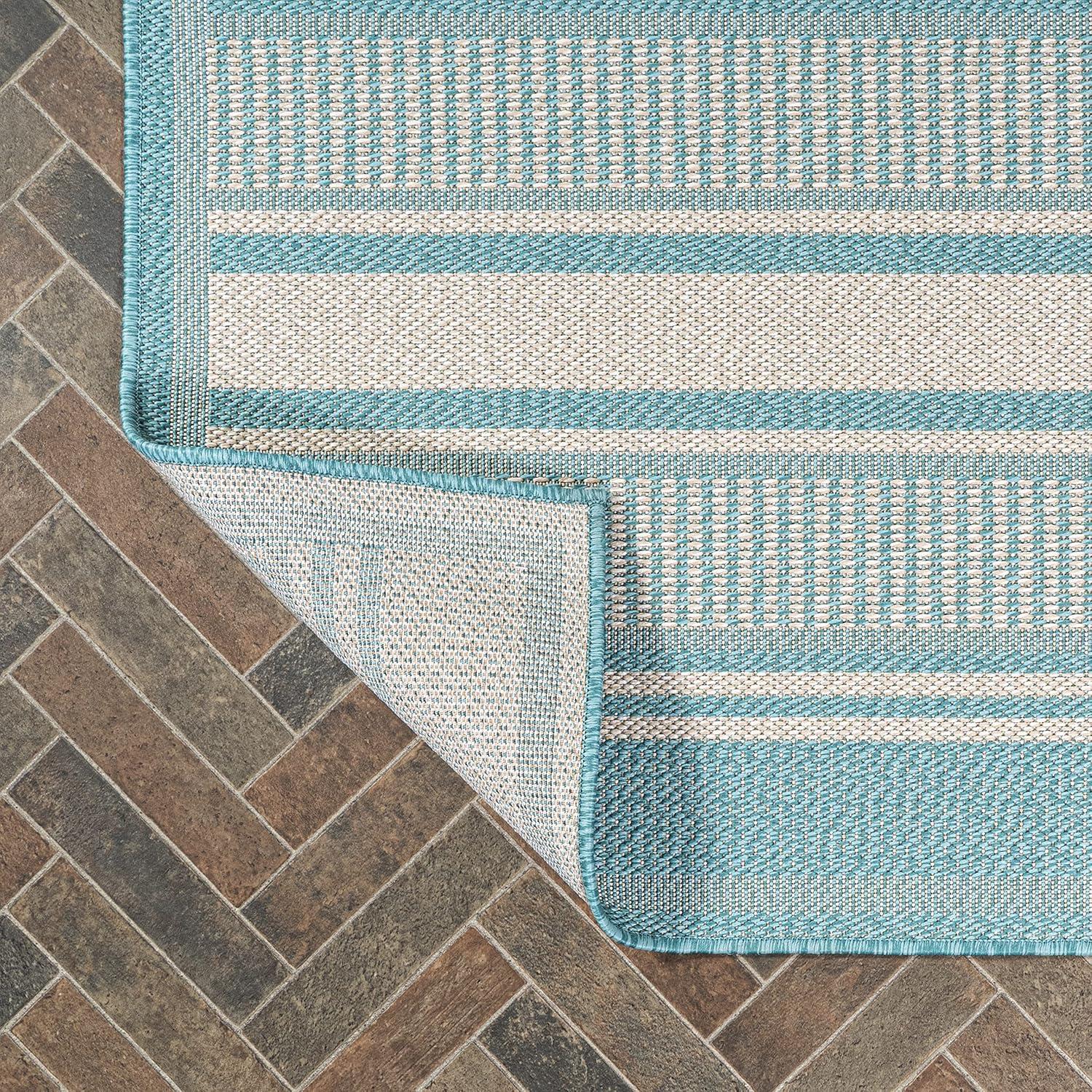 3' x 5' Haynes Modern Double Stripe Indoor/Outdoor Area Rug, Aqua/Beige - JONATHAN Y