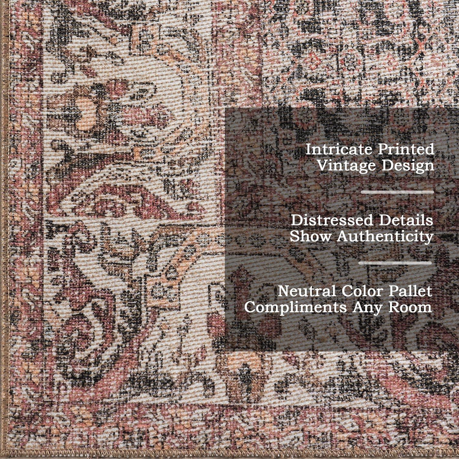 Nuloom Hillstone Collection Marlowe Traditional Vintage Medallion Area Rug, 6' 7" x 9', Light Rust