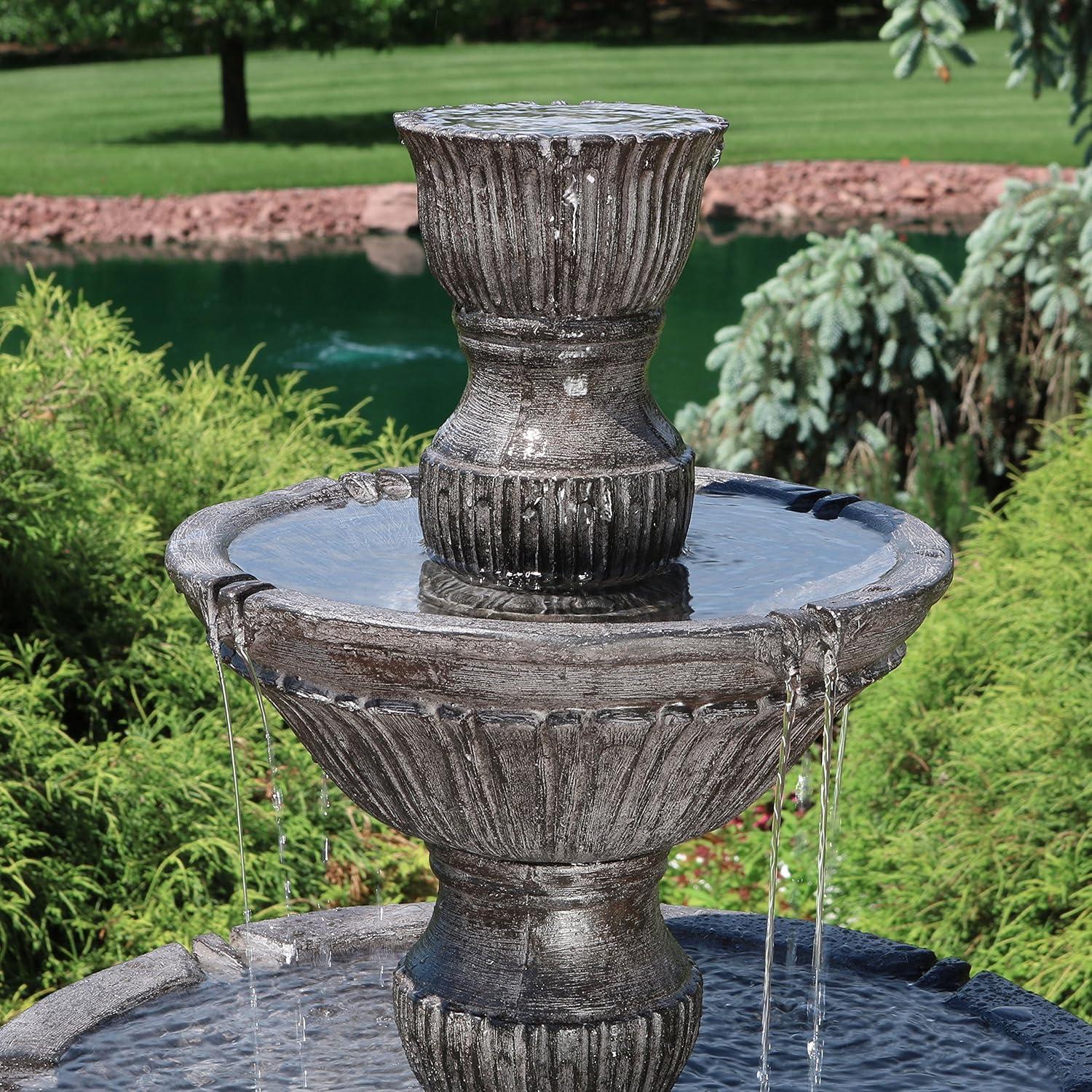 Sunnydaze 55"H Electric Polystone Classic Style 3-Tier Designer Outdoor Water Fountain, White Finish