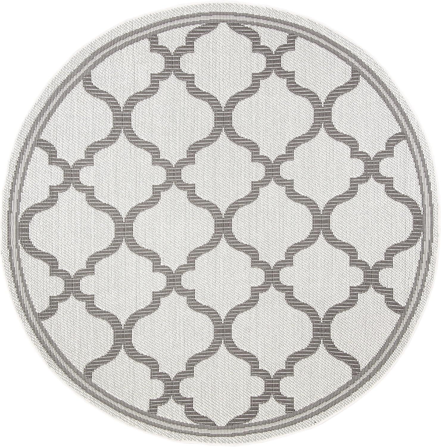 Bermuda BMU810 Power Loomed Indoor/Outdoor Machine Washable Area Rug - Ivory/Grey - 6'7" Round - Safavieh