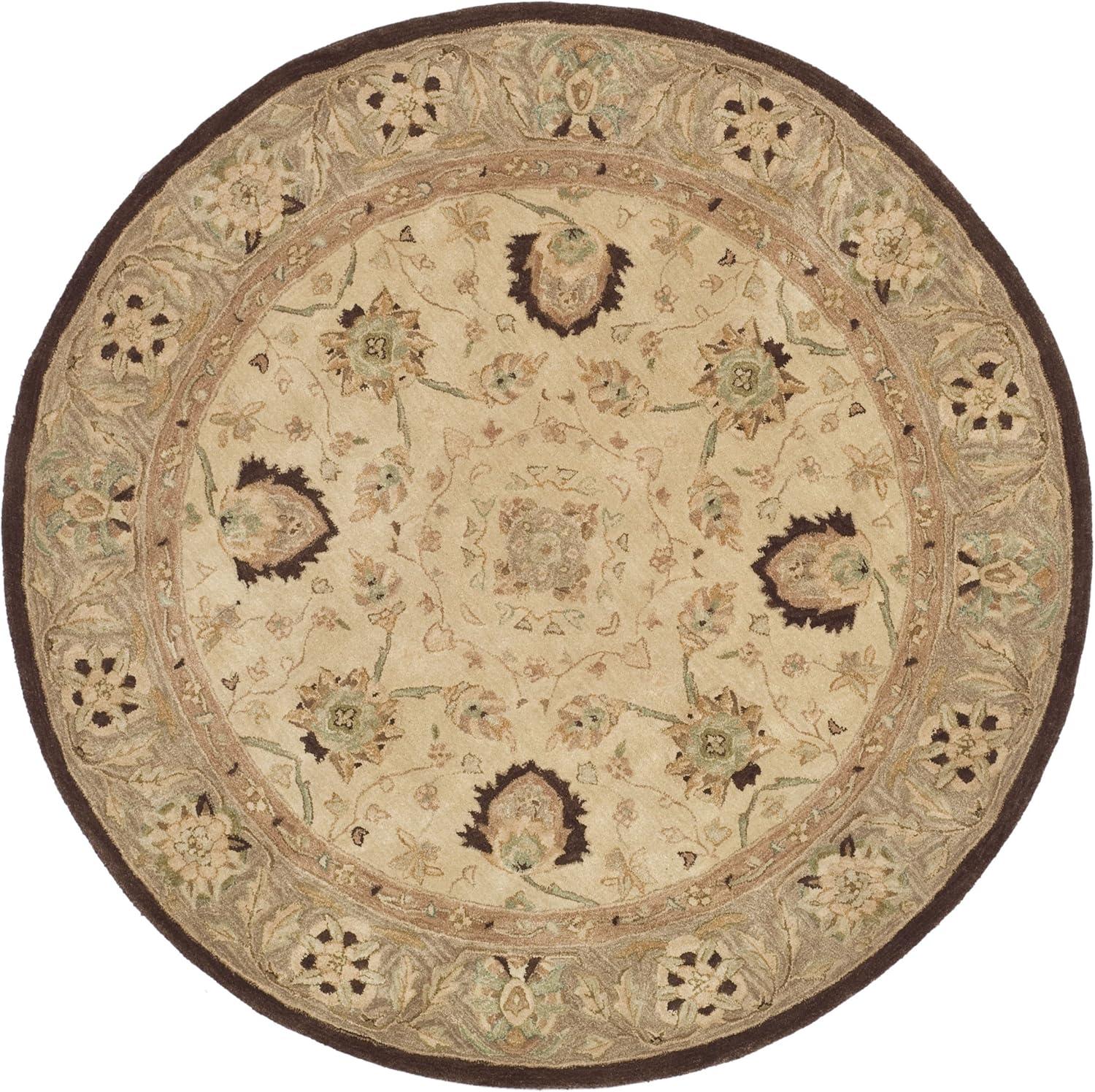 SAFAVIEH Anatolia Venice Traditional Wool Area Rug, Ivory/Brown, 8' x 8' Round