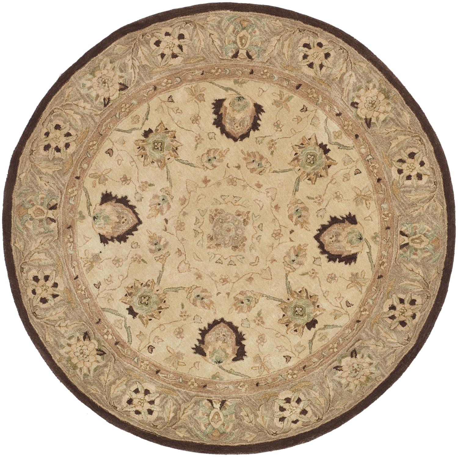 SAFAVIEH Anatolia Venice Floral Wool Area Rug, Ivory/Brown, 4' x 4' Round
