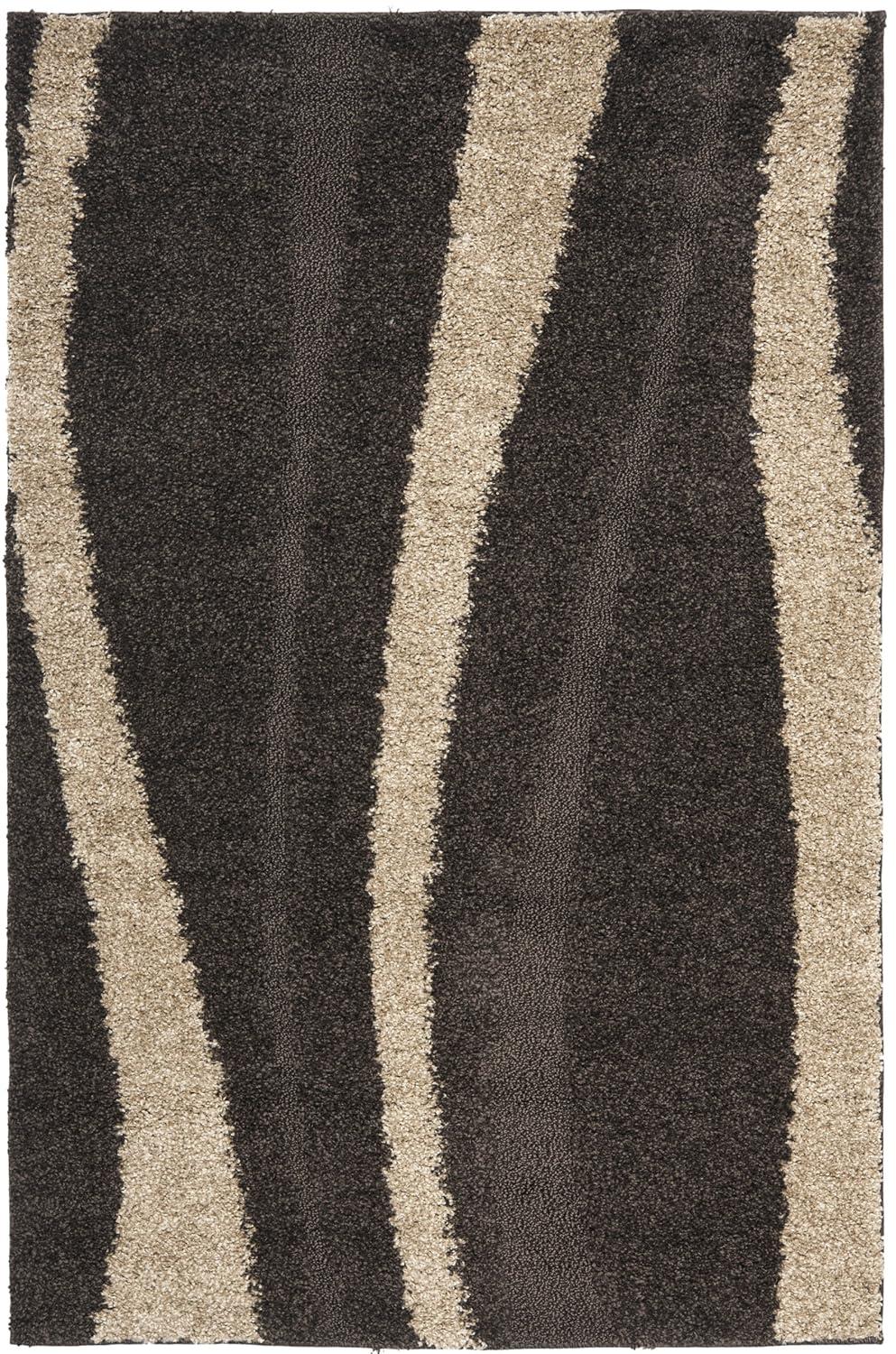 Florida Shag SG451 Power Loomed Indoor Area Rug - Dark Brown/Beige - 6'x9' - Safavieh