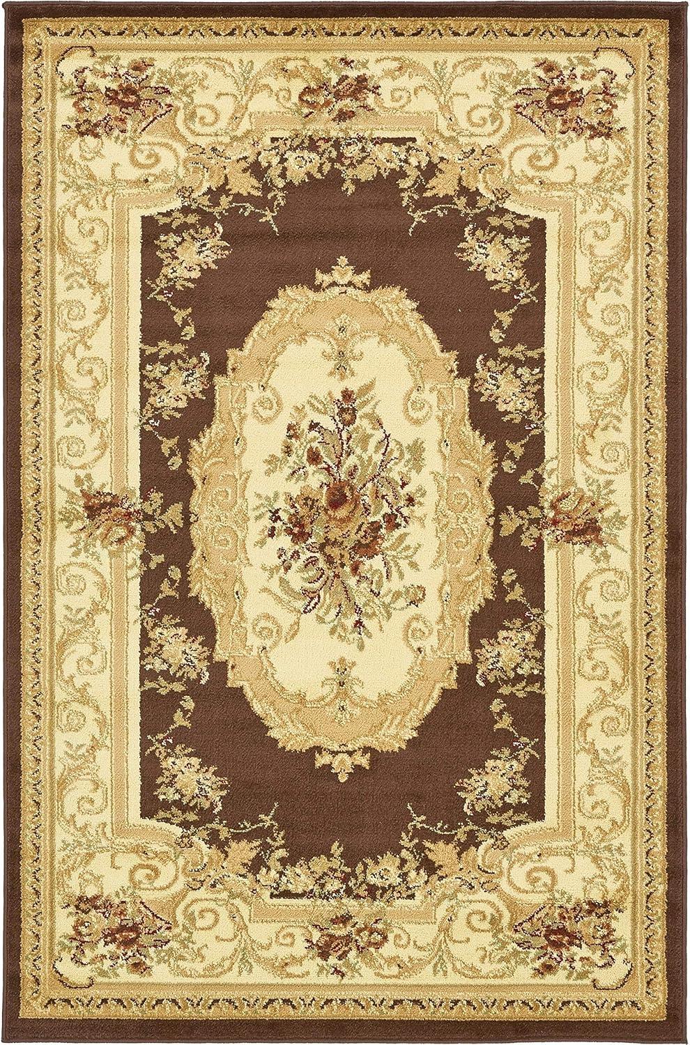 Unique Loom Versailles Collection Area Rug - Henry (4' 1" x 6' 1" Rectangle Brown/Cream)