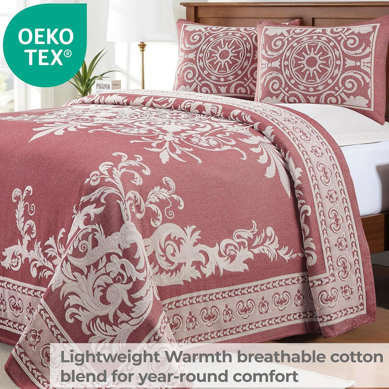 Rio Lightweight Cotton Blend Woven Jacquard Traditional Medallion Bedspread/Coverlet Set