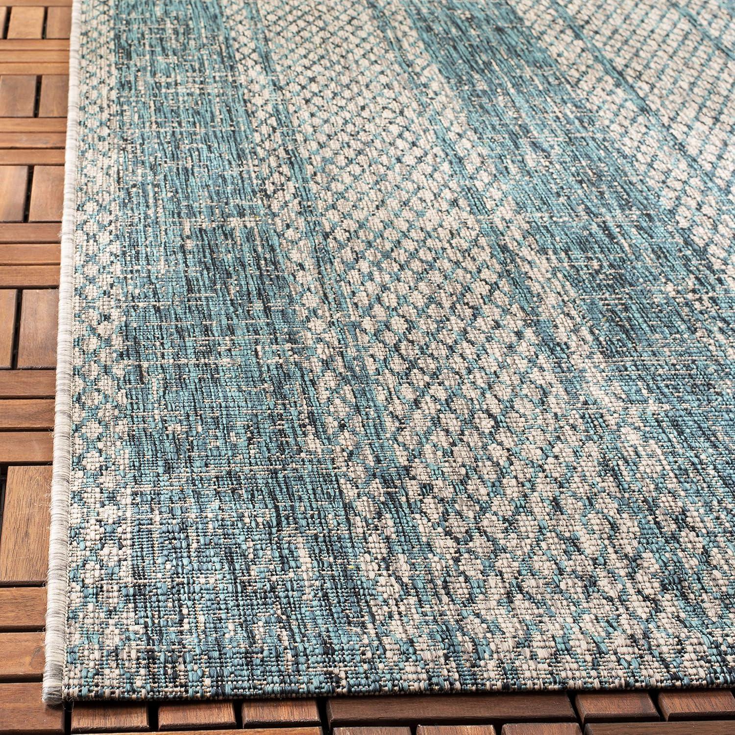 Courtyard CY8736 Power Loomed Indoor and Outdoor Runner Rug - Light Grey/Teal - 2'3"x8' - Safavieh