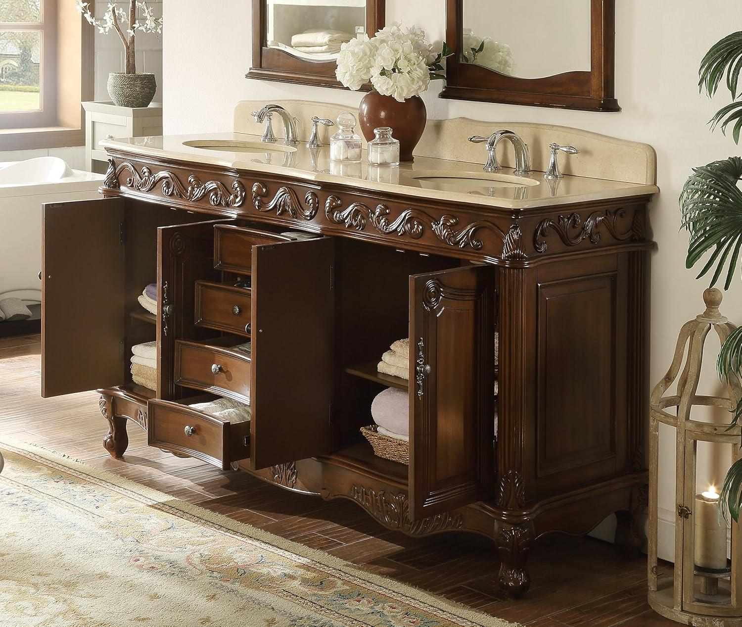 64 inch Beckham Double Sink Style Bathroom Vanity With Marble Top