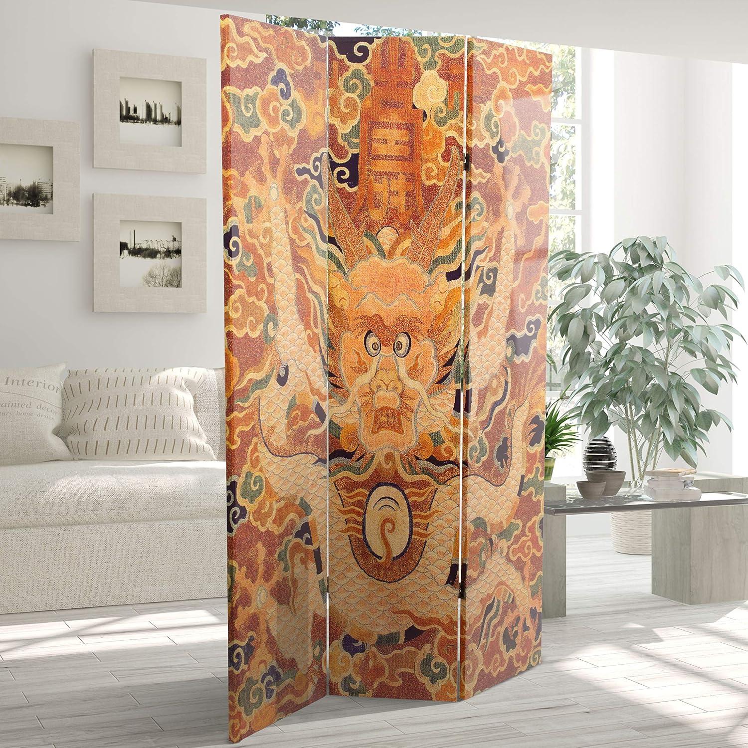 6 ft Red and Gold Chinese Dragon Folding Room Divider