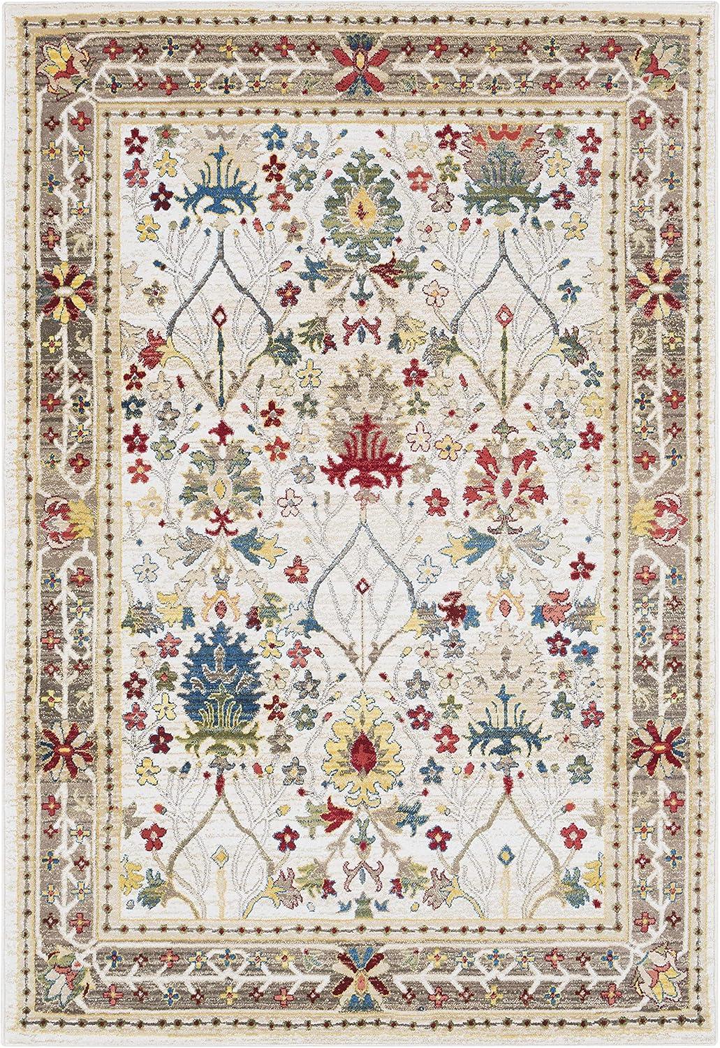 BoutiqueRugs Neola Traditional Floral Bordered Area Rug - Oriental Damask Patterned Rug for Living Room, Bedroom, Dining Room - Green, Sage, Rust, White - 2'6" x 7'10" (2x7 Runner Rug)