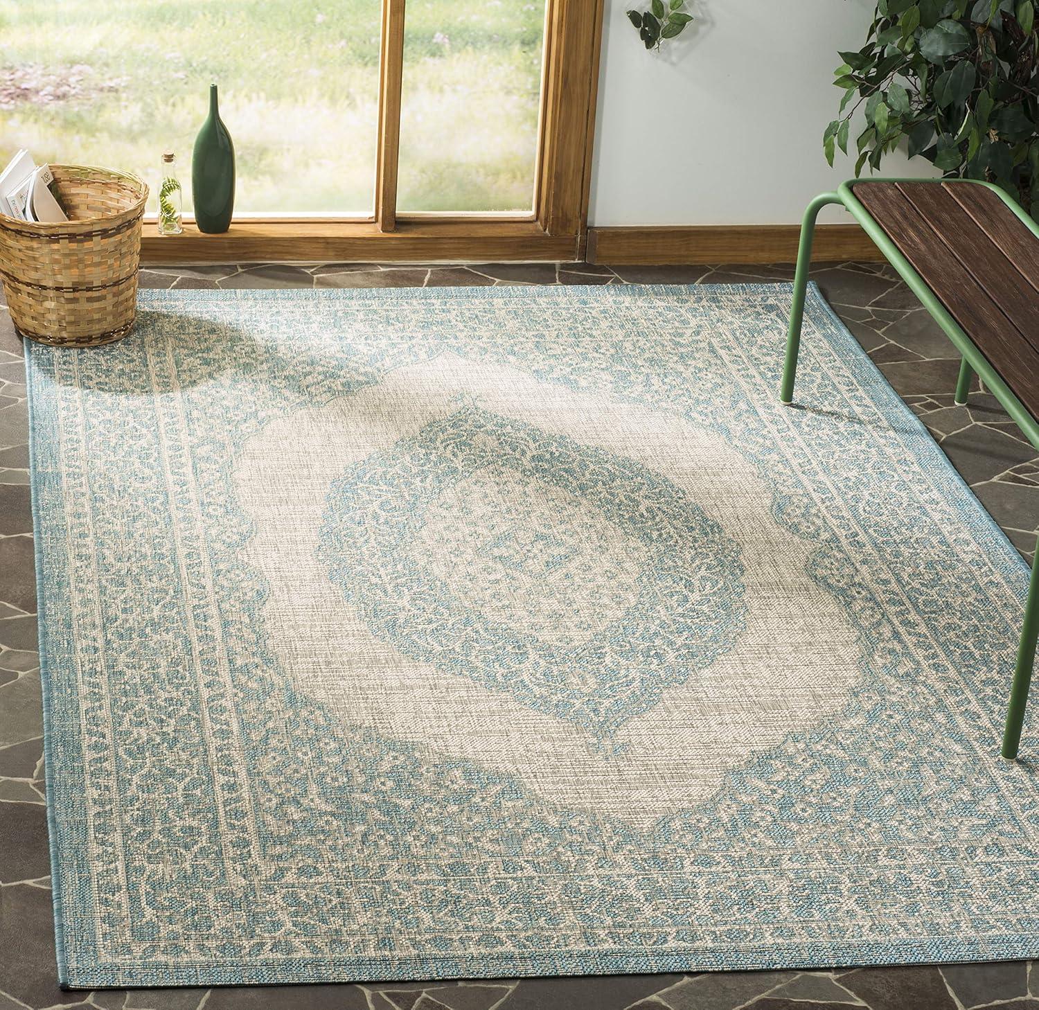 Elysian Light Grey/Aqua 9' x 12' Flat Woven Reversible Outdoor Rug