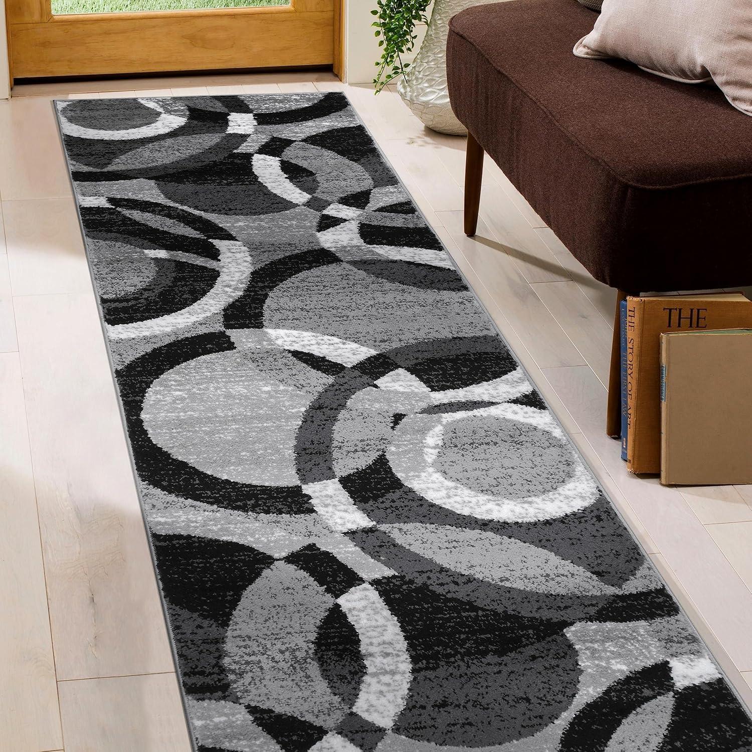 World Rug Gallery Geometric Circles Gray 2' x 7' Runner Rug